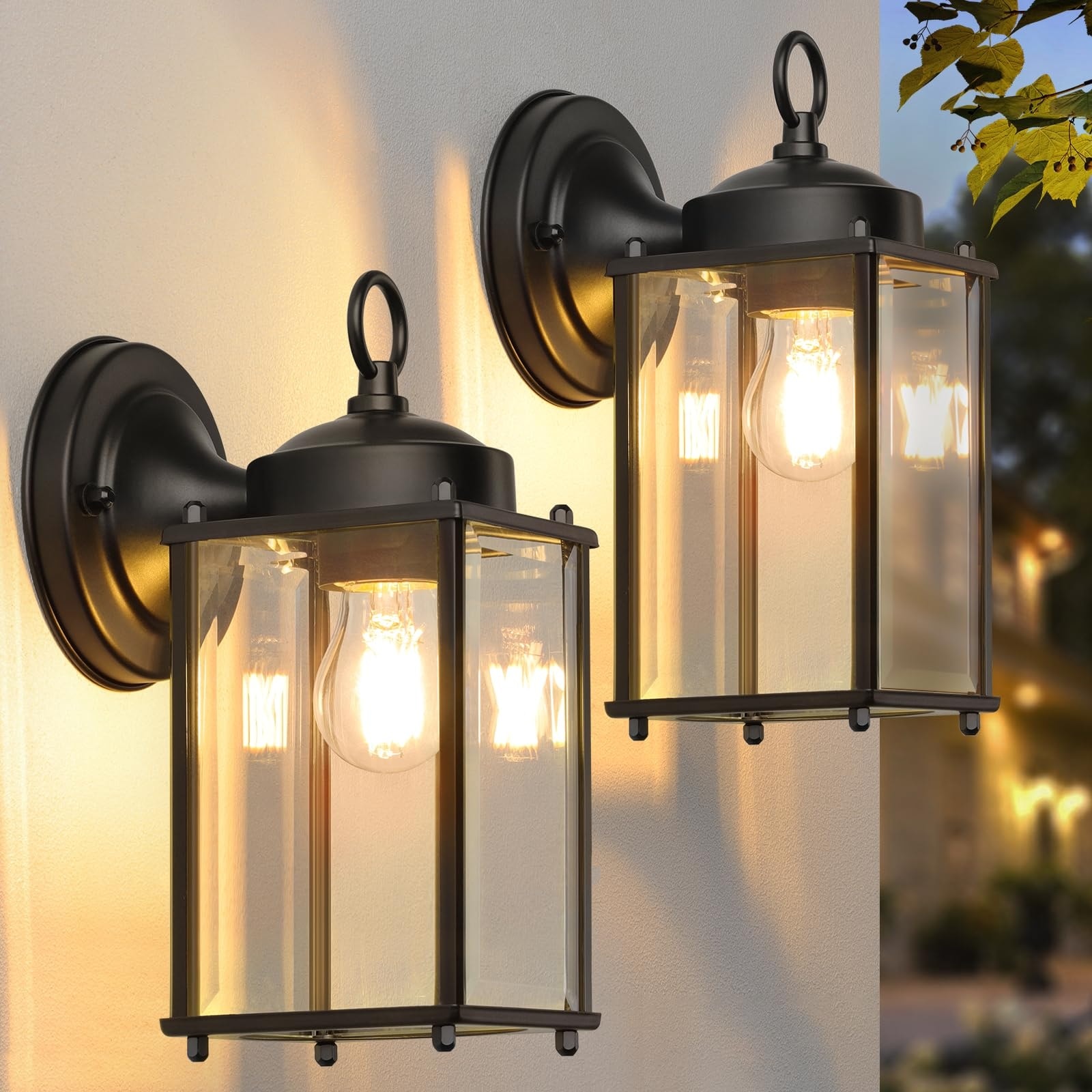 Vrbgify Outdoor Wall Lantern 2 pack Waterproof Exterior Wall Sconce Light Fixture Black Front Door Lighting Anti Rust E26 Socket Clear Glass #L05VG07004