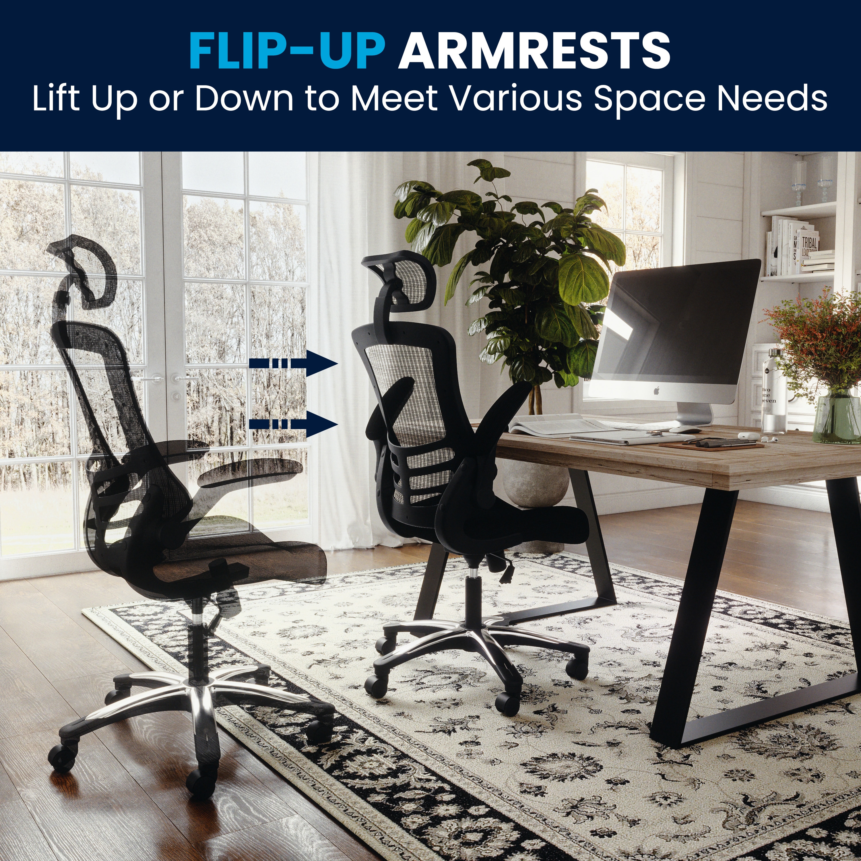 High-Back Black Mesh Swivel Executive Office Chair with Adjustable Arms