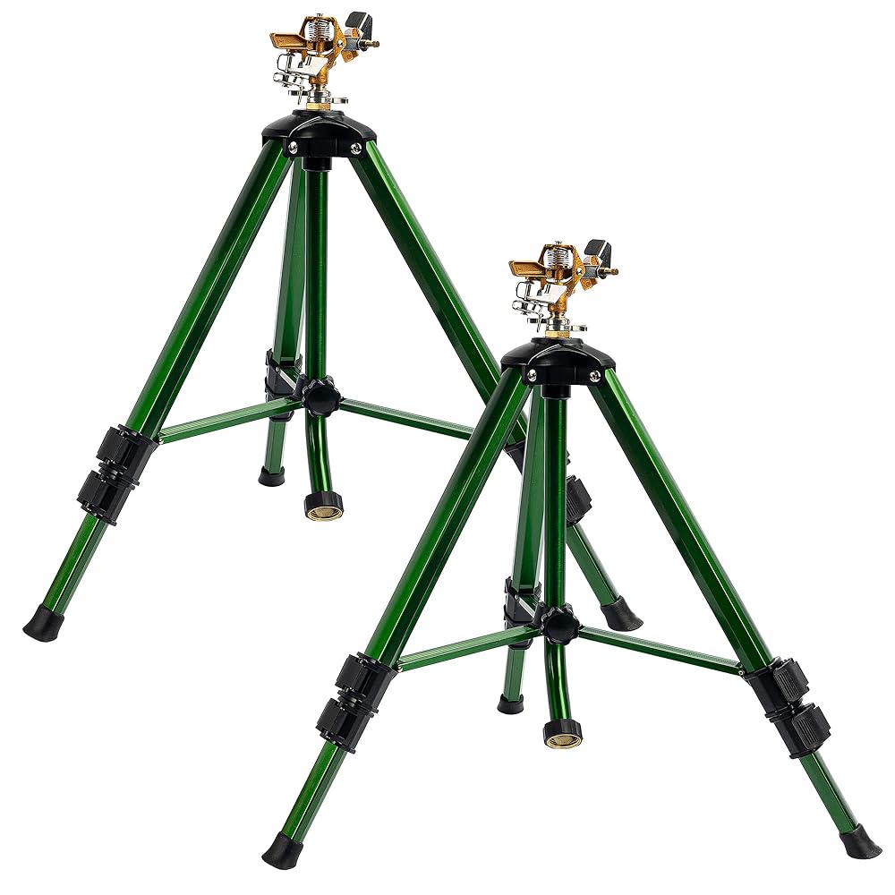 Dazzle Bright   2 PACK 0-360 Degree Large Area Coverage Adjustable Flow Pulsating Heavy Duty Tripod Lawn Sprinklers