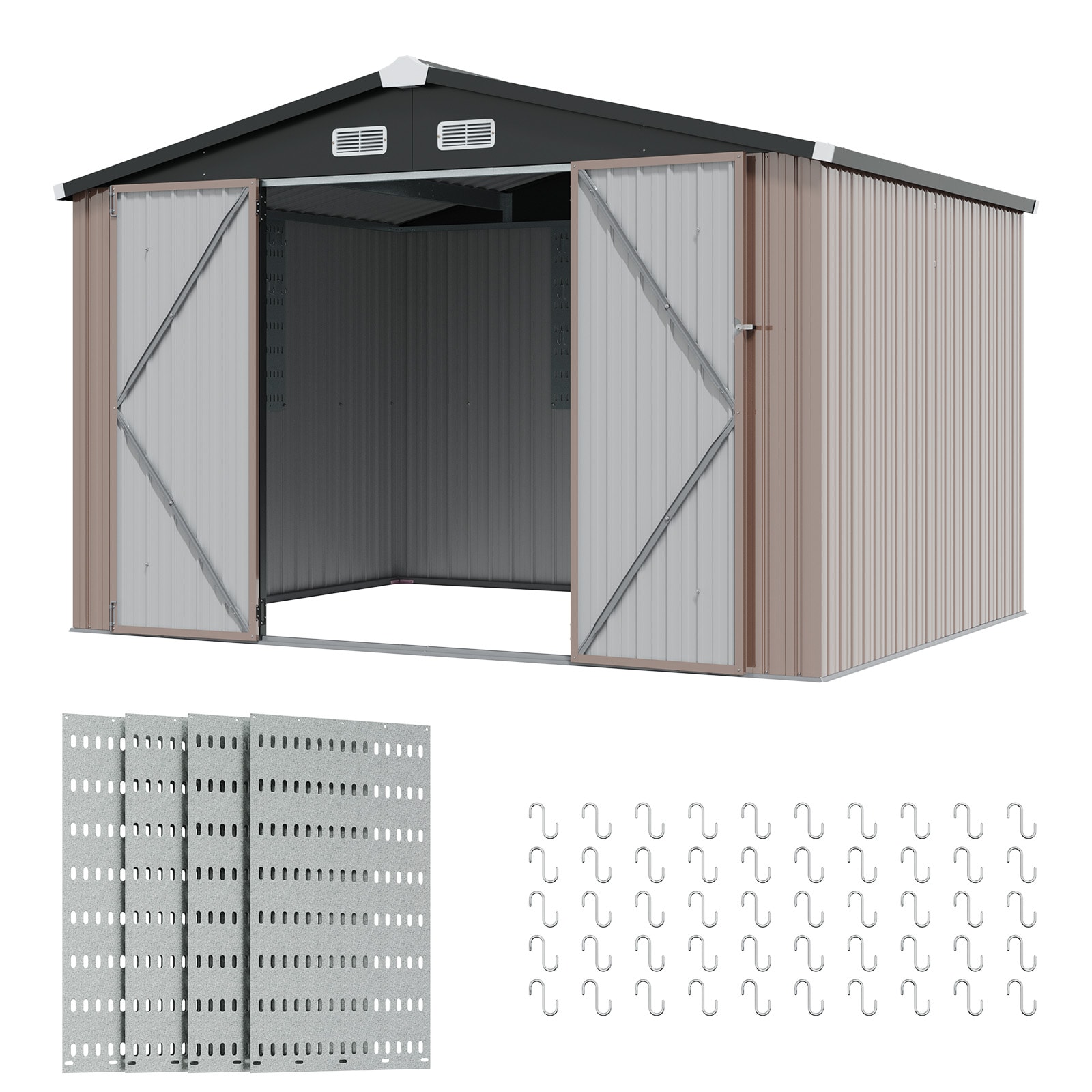 AOXUN AX-03808B 8-ft x 10-ft Economy Series Galvanized steel Storage Shed