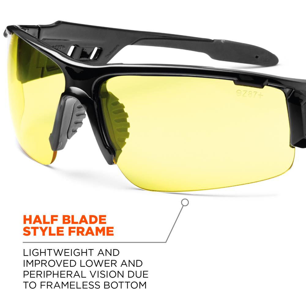 Skullerz Ergodyne Dagr Safety Glasses/Sunglasses, Black, Yellow Lens ...