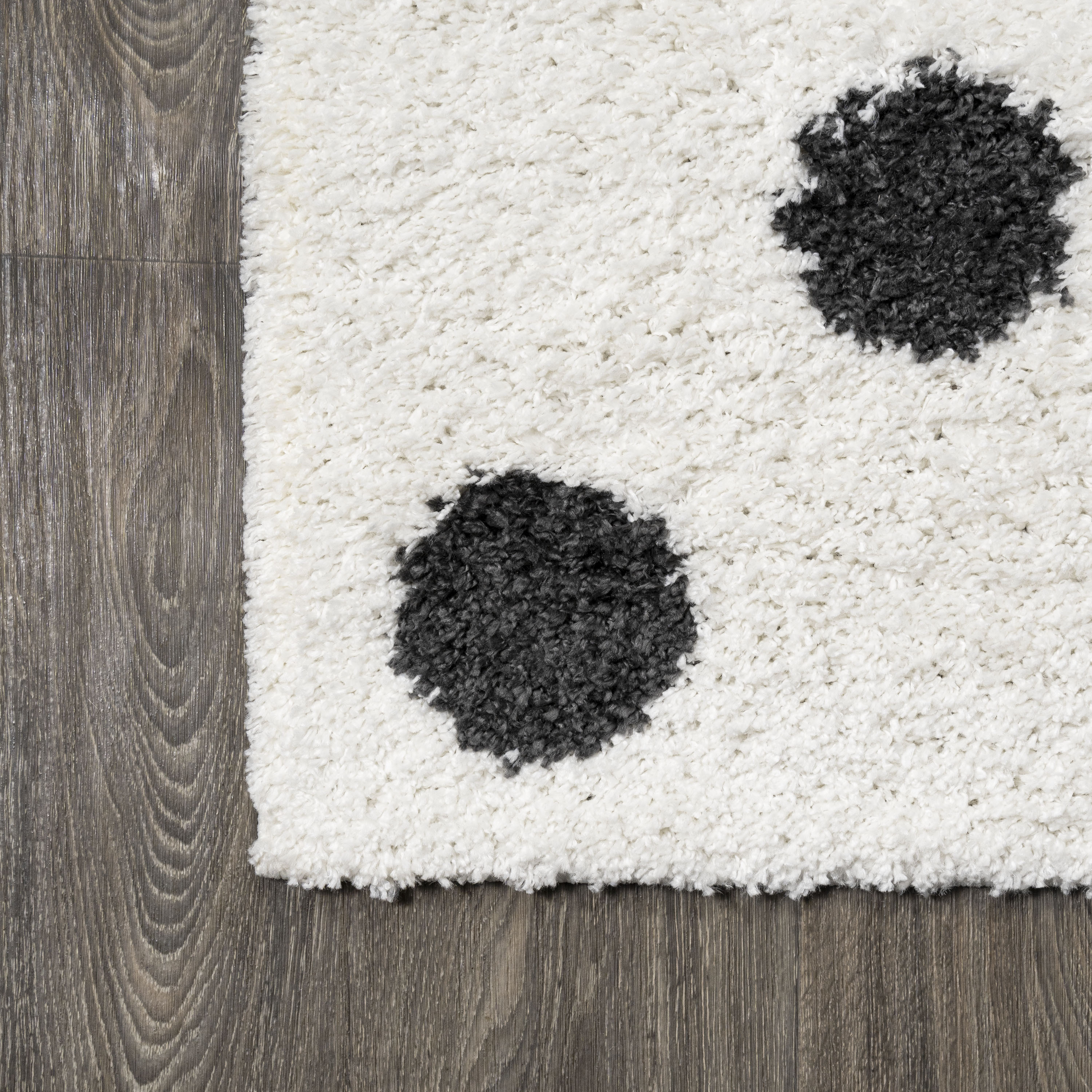 Easy-Care Charcoal and Ivory Polka Dot Shag Rug 3'x5'