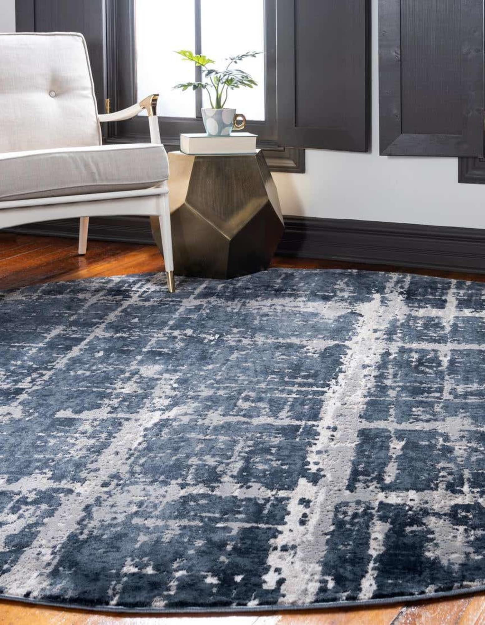 Unique Loom 3186805 Jill Zarin Uptown 5 x 5 (ft) Loomed Polypropylene Navy Blue Round Indoor Stripe Area rug