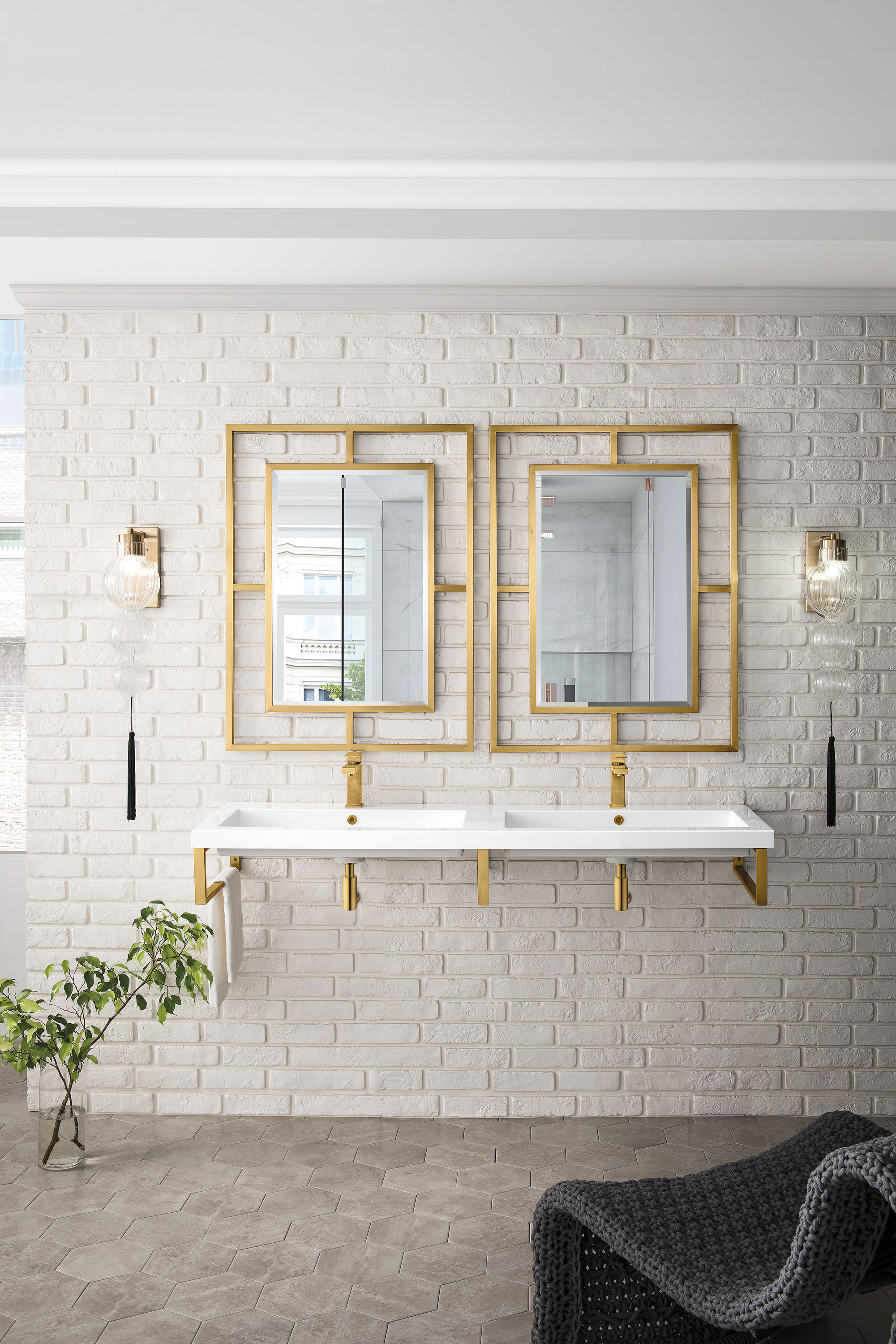 James Martin Vanities 055BK18RGD63WG2 Boston Radiant Gold Resin Wall-mount Rectangular Transitional Bathroom Sink (18.1-in x 63-in)