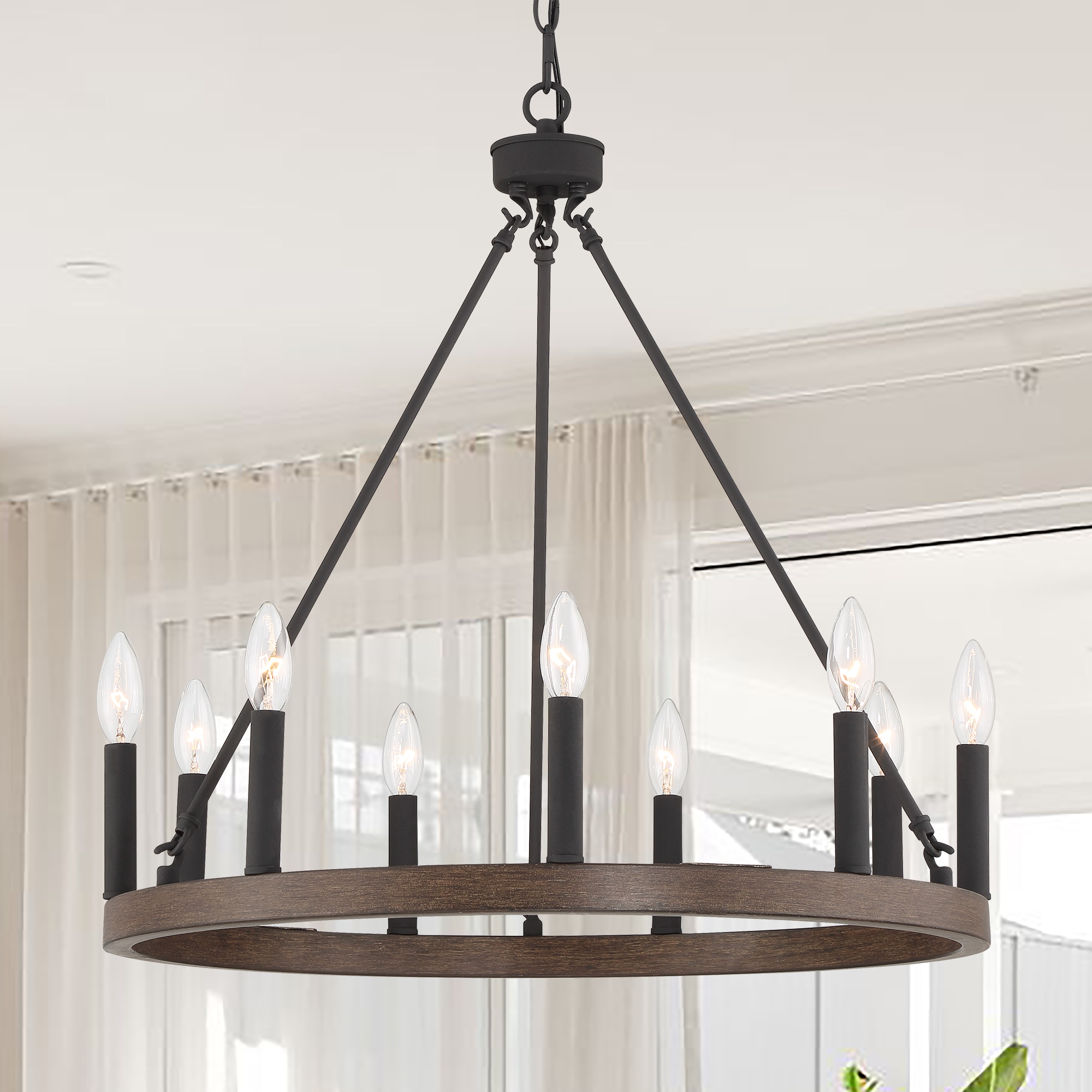 ACROMA 6409DWAZ Orlando 9 -Light Distressed Brown Farmhouse Bare bulb For Use in Bedrooms, Dining Rooms, Foyers, Kitchens, Living Rooms Chandelier