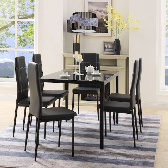 Clihome Dining Set Black Contemporary Modern Room With Rectangular Table Seats 6 In The Sets Department At Com Clihome Dining Set Black Contemporary, Modern Rectangular Dining Table For 6