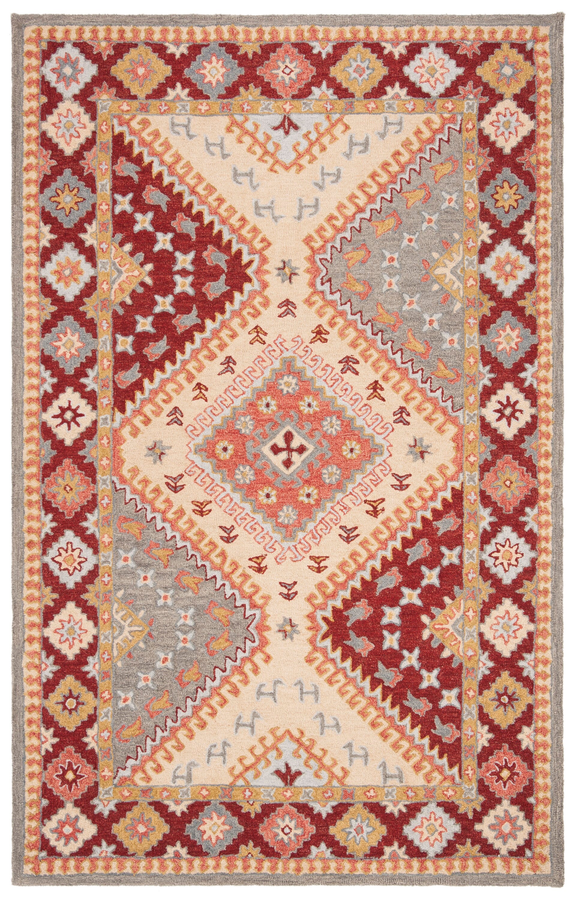 Rustic-Chic Red & Ivory Handmade Wool Area Rug 4' x 6'