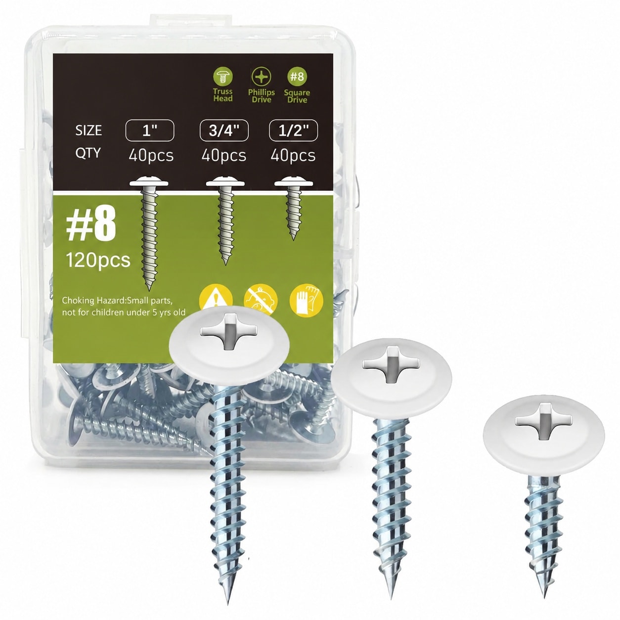 Etokfoks  White Wood Screws 8 x 1 2 x 3 4 x 1 Truss Head Self Tapping Pan Cabinet Screws for Wall Plates 120 Pack