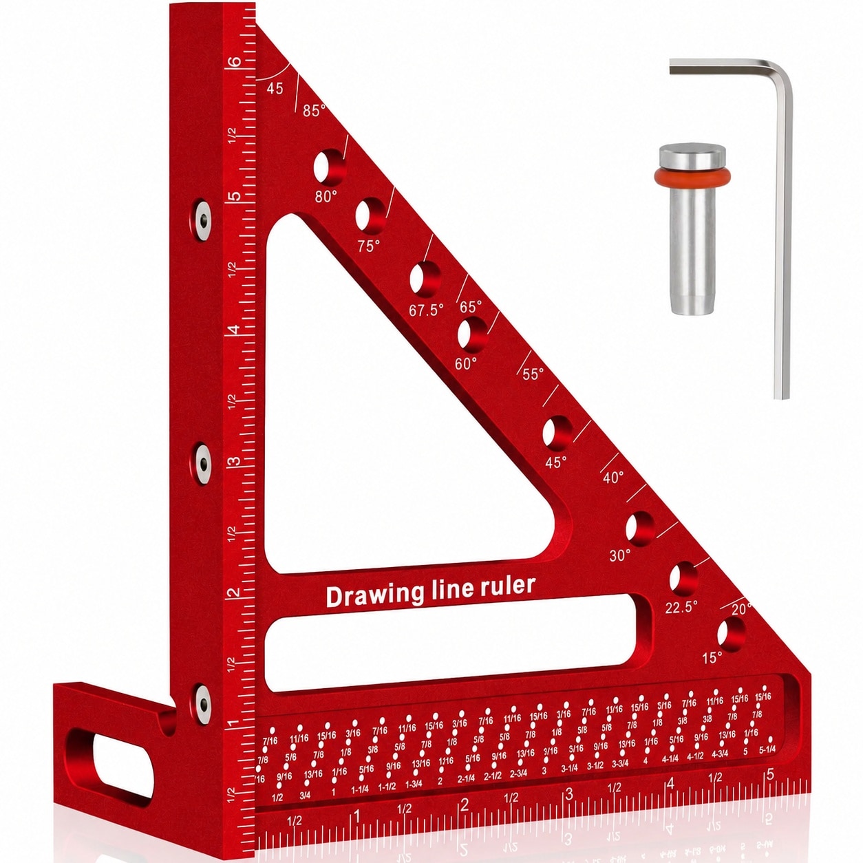 Linder Group Inc Large carpenter square 3D multi angle measuring and scribing tool with preset angle pin holes dual face application for woodworking and