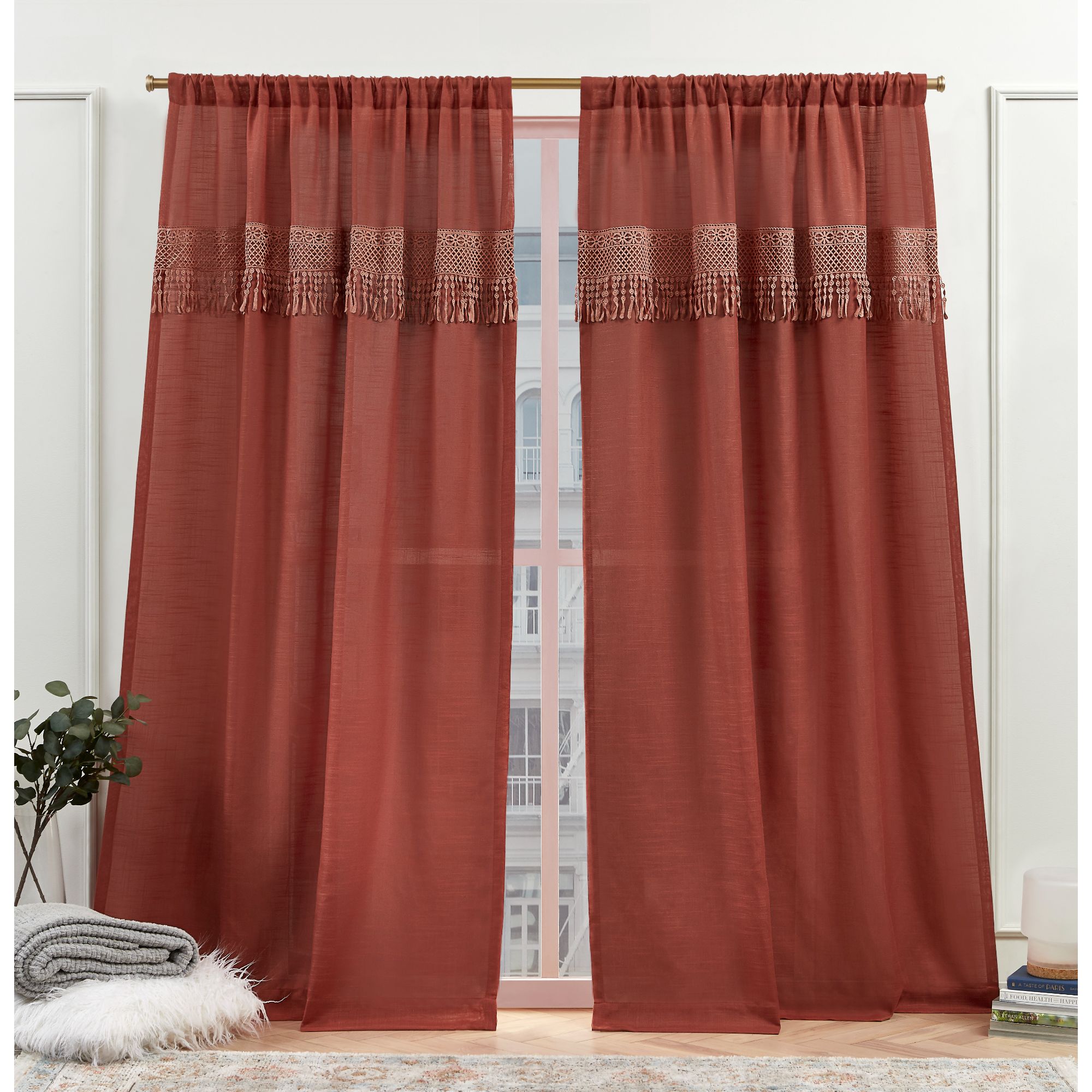 Nicole Miller YB013666DSNME1 946 96-Inches Burnt Sienna Light filtering Rod pocket Curtain panel pair