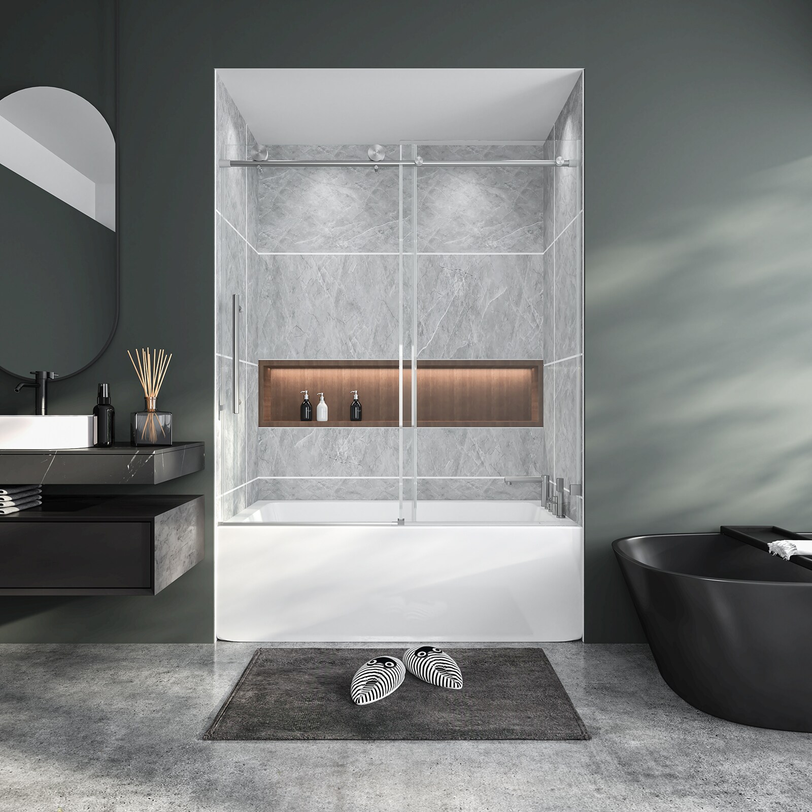 Tatayosi 56-60x60 Inch Brushed Nickel Frameless Sliding Shower Door with 6mm Tempered Glass