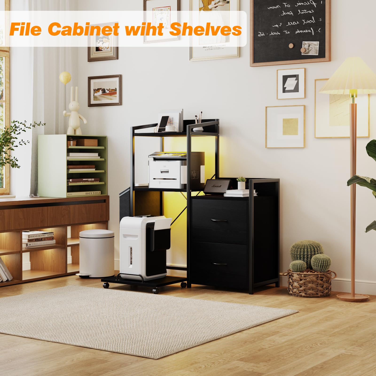 GarveeLife 38 Inch File Cabinet with Charging Station and LED Lights 2 ...