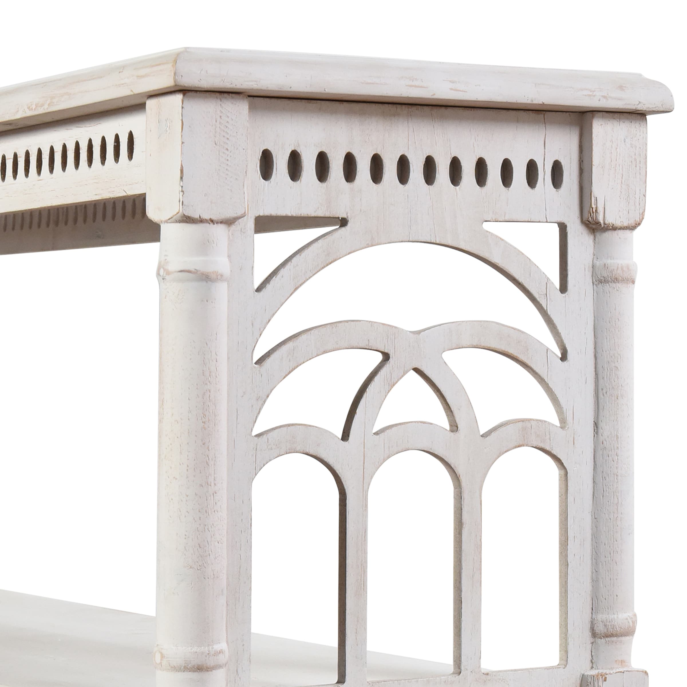 Distressed White 3-Tier Console Table with Storage