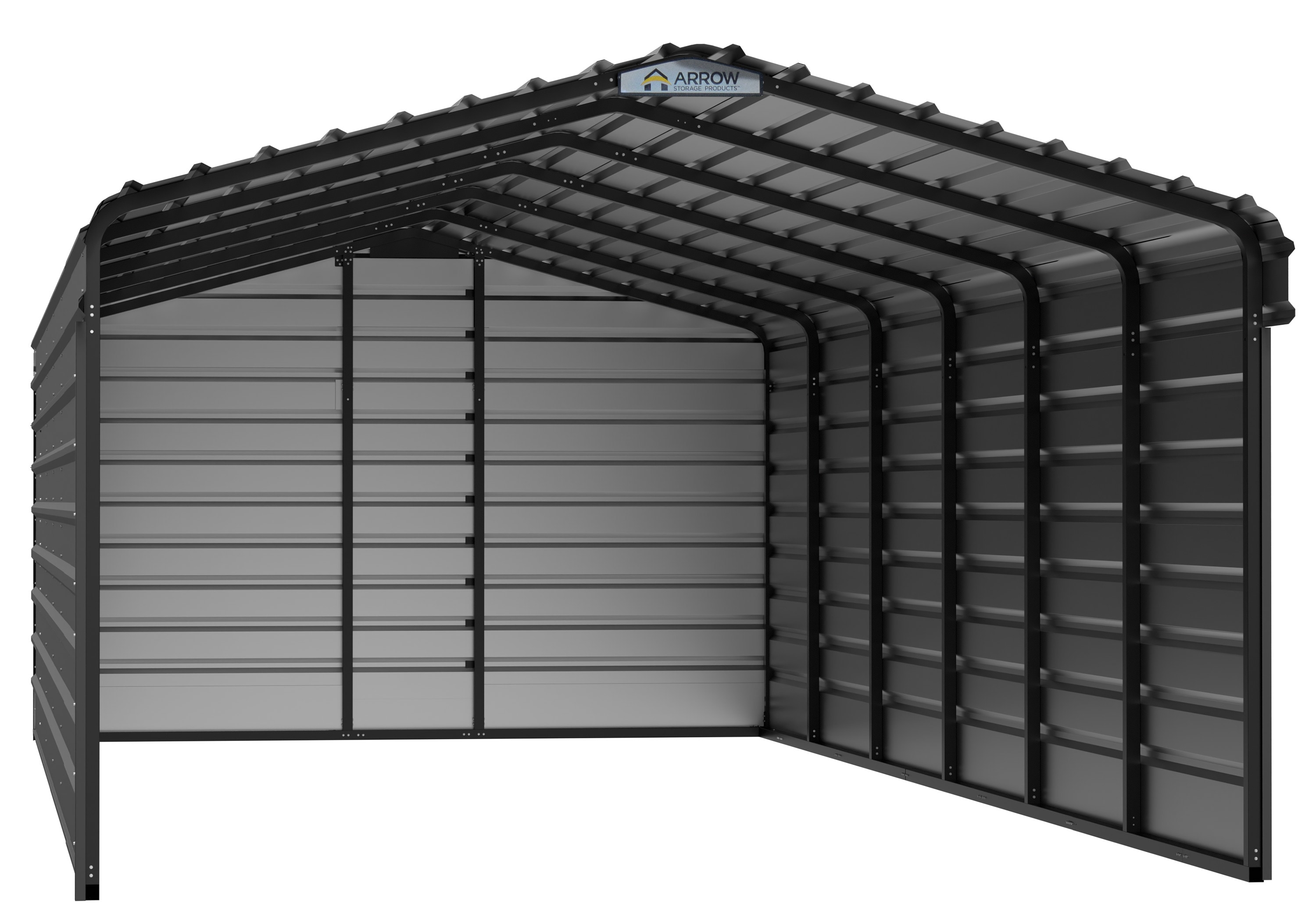 Arrow CPHC122907ECL3 12-ft W x 29-ft L x 7-ft H Charcoal with 3 Wall Kits Metal Carport with Metal Roof