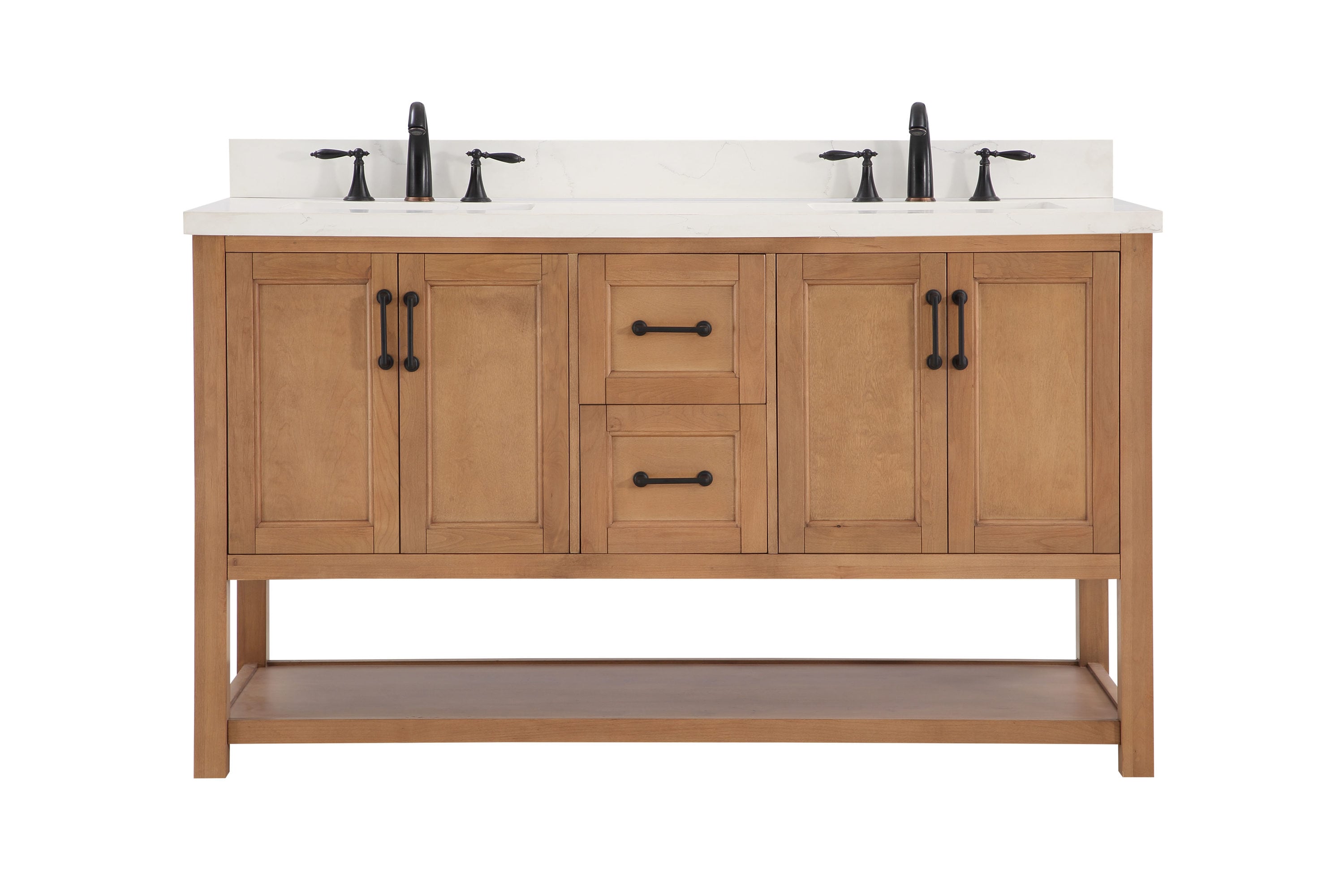 allen + roth Harwood 60-in Natural Undermount Double Sink Bathroom ...