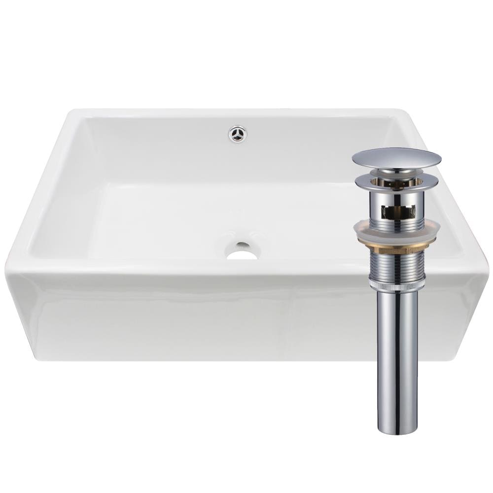 Novatto NP-018131CH Modern Porcelain Vessel Rectangular Modern White Bathroom Sink with Drain Included ( 14.5-Inches x 20.5-Inches )