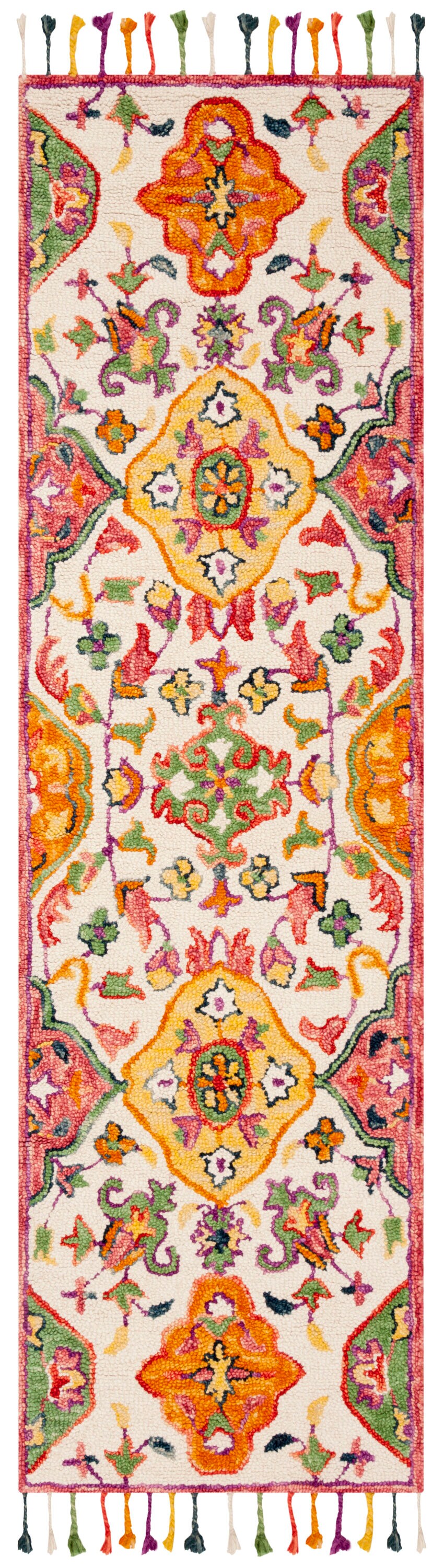 Ivory Floral Wool Hand Tufted Reversible Runner Rug