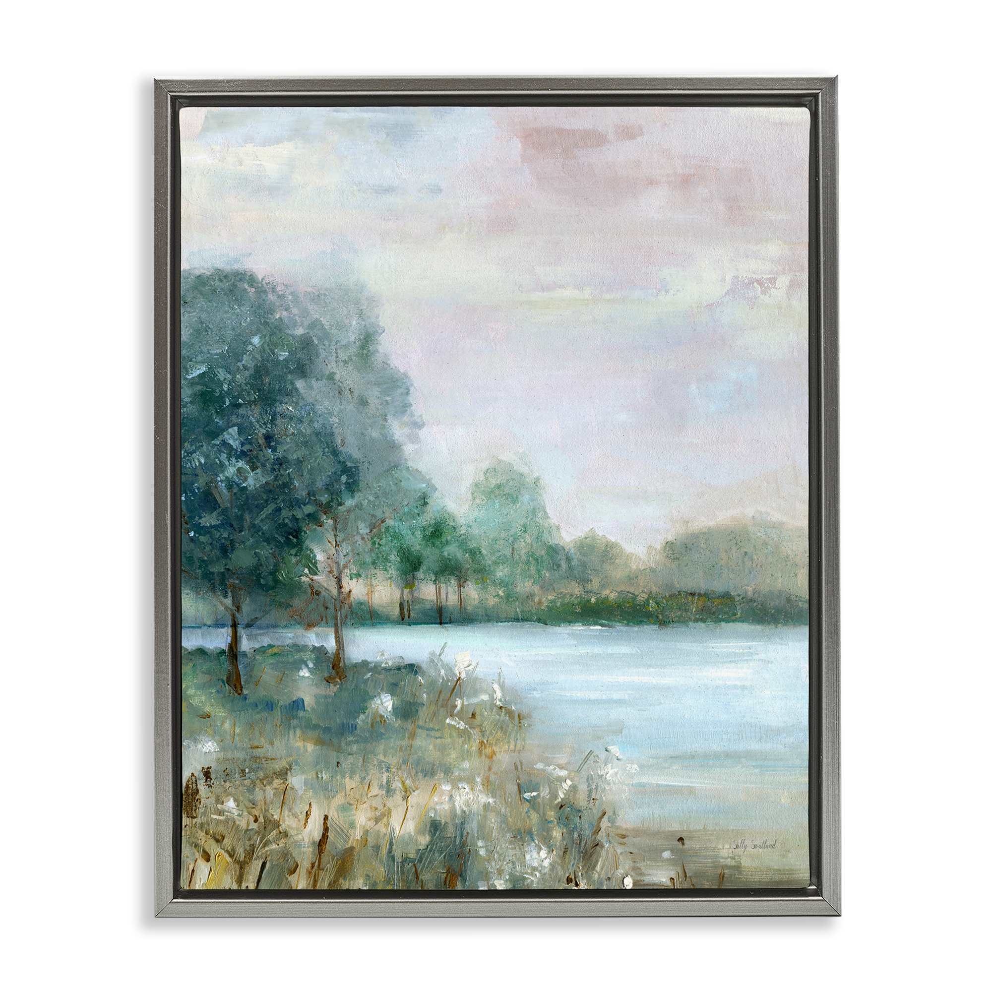 Stupell Industries BS-284-FFL-24X30 Serene Riverside View Gray Framed Floater Canvas Wall Art By Sally Swatland 25 x 31