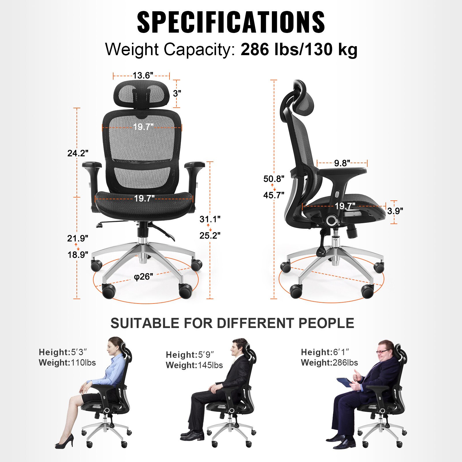 VEVOR SCXZKBYTQZYK02201V0 Office-Chairs - View #7