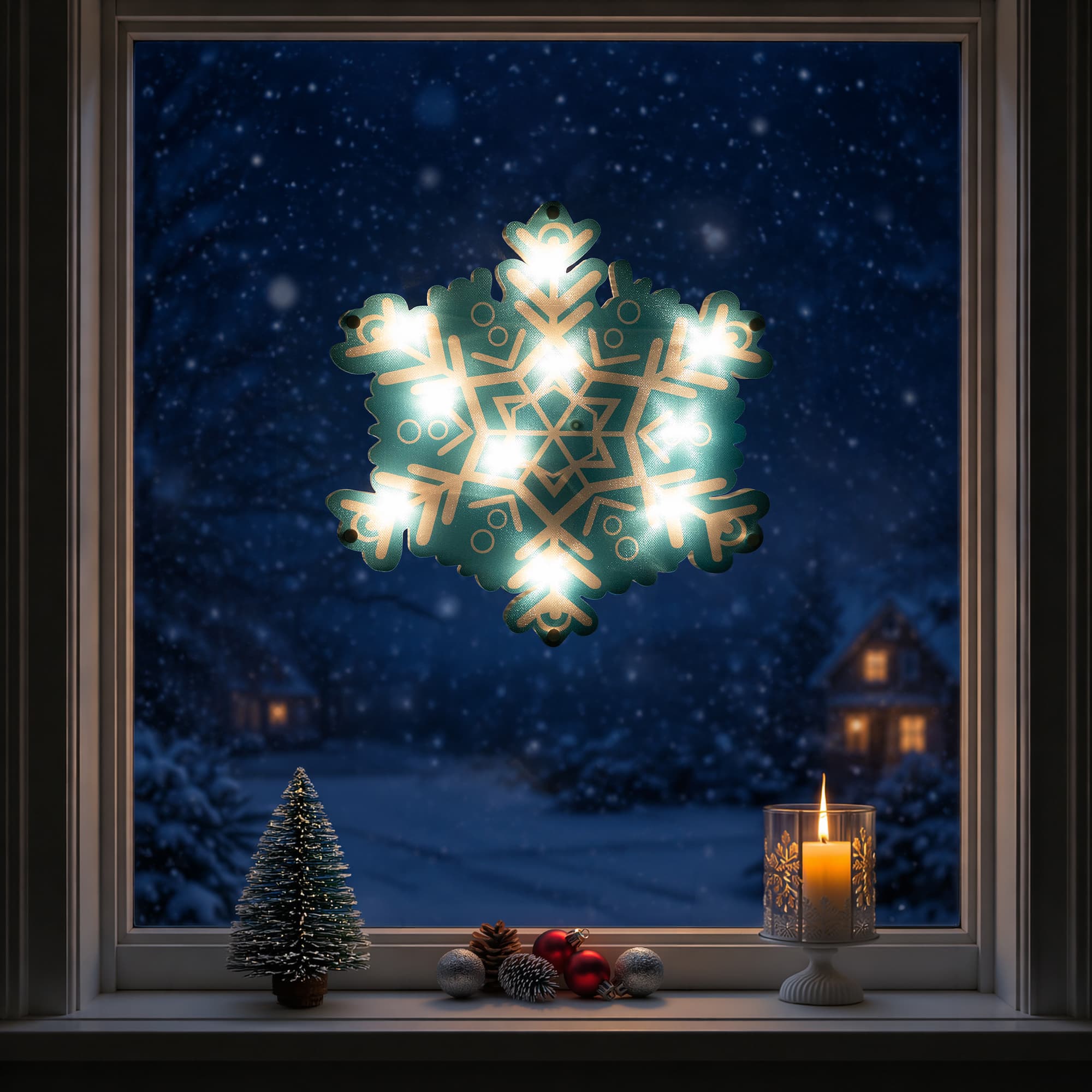 Northlight Lighted Snowflake Christmas Window Decoration - 11.75 inch - Blue and Silver