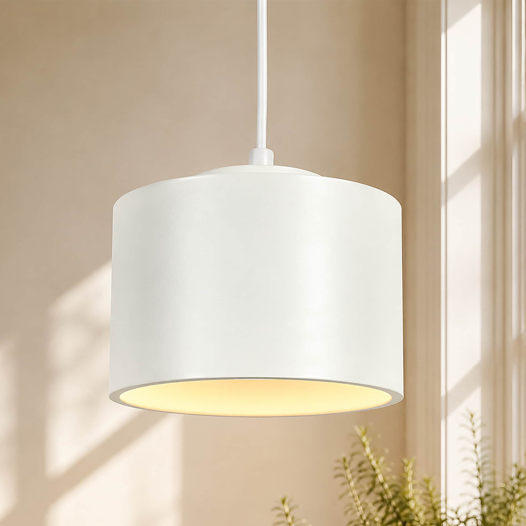 LNC Orbit 5.4-in White Integrated LED Pendant Light for Kitchen Island Modern Drum Hanging Light