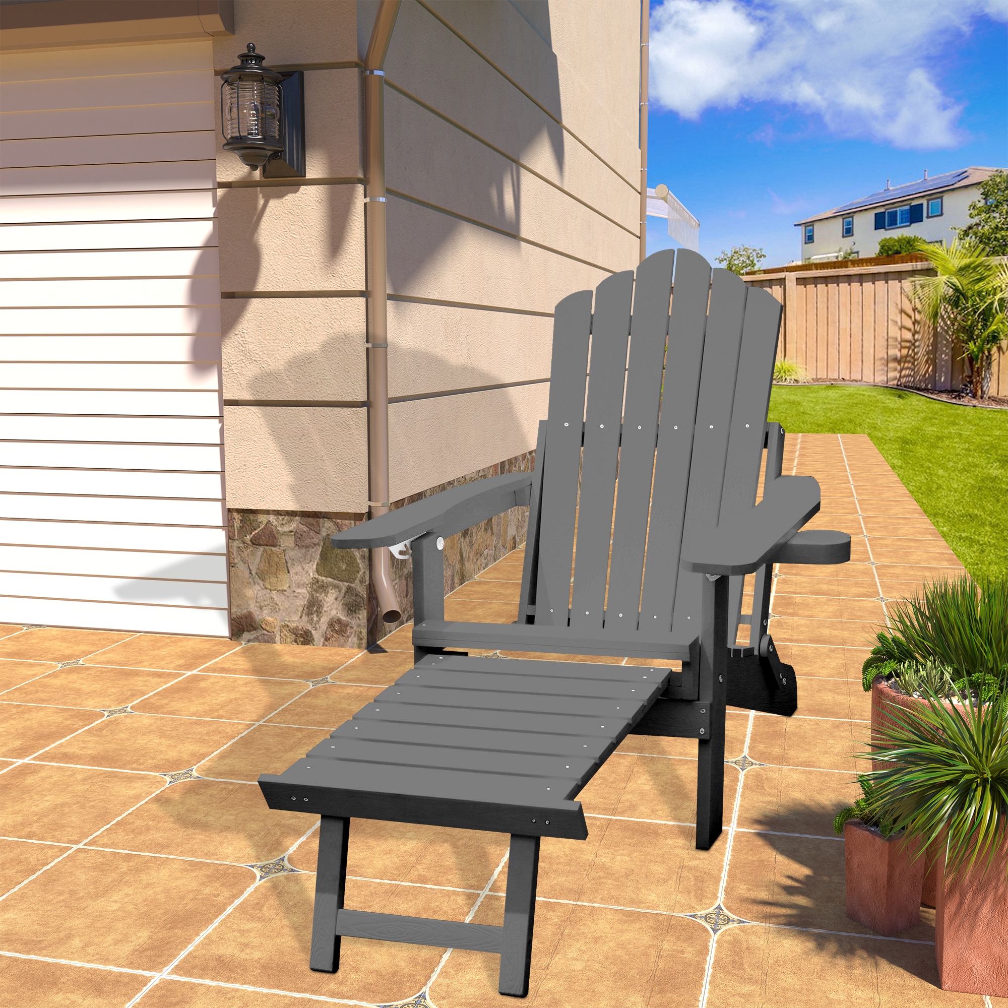 Mondawe MO-ZD21-GY Gray HDPE Frame Stationary Recliner Chair with Slat Seat