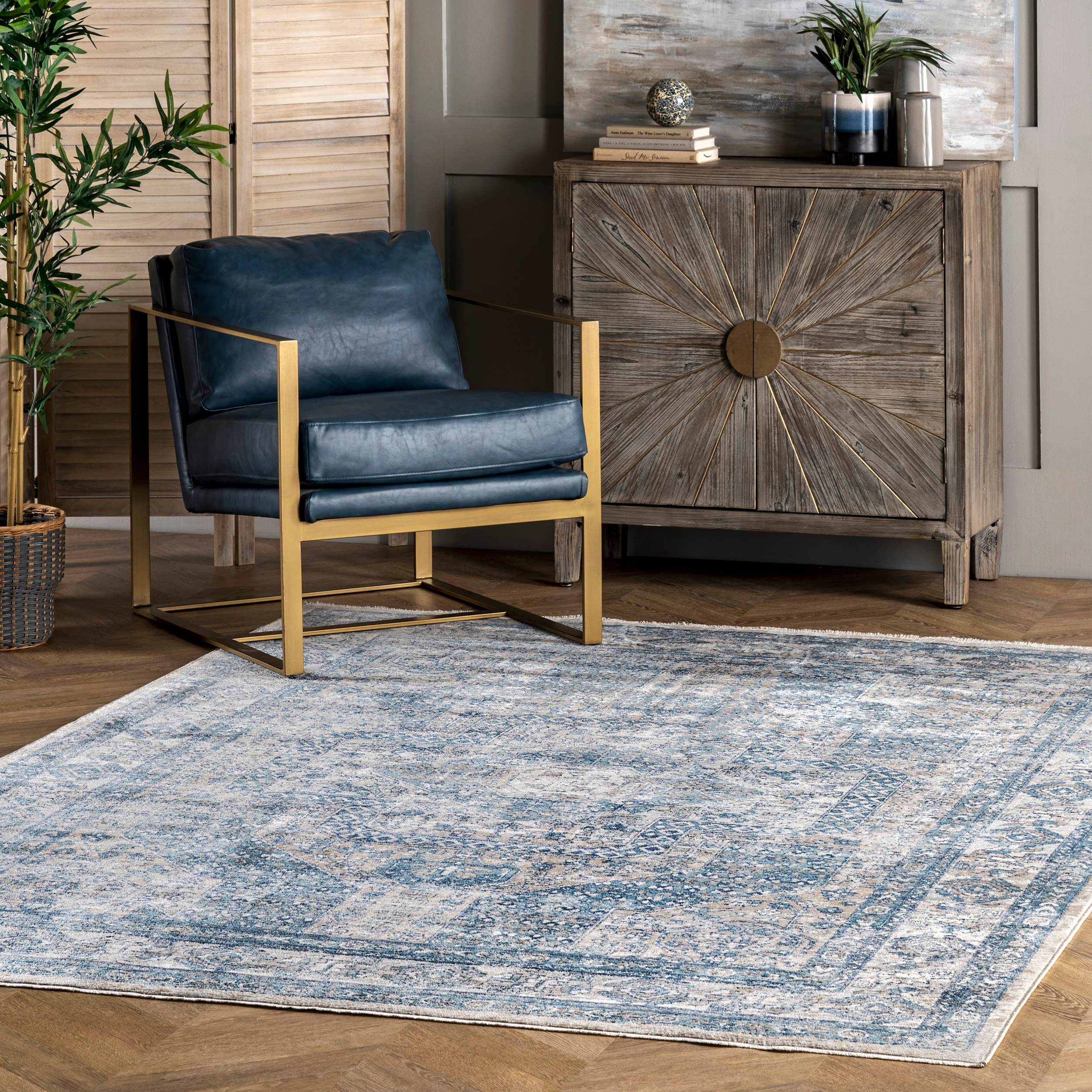 nuLOOM KKSL08A-406 Selina 4 x 6 (ft) Loomed Polypropylene Blue Rectangular Indoor Medallion Area rug