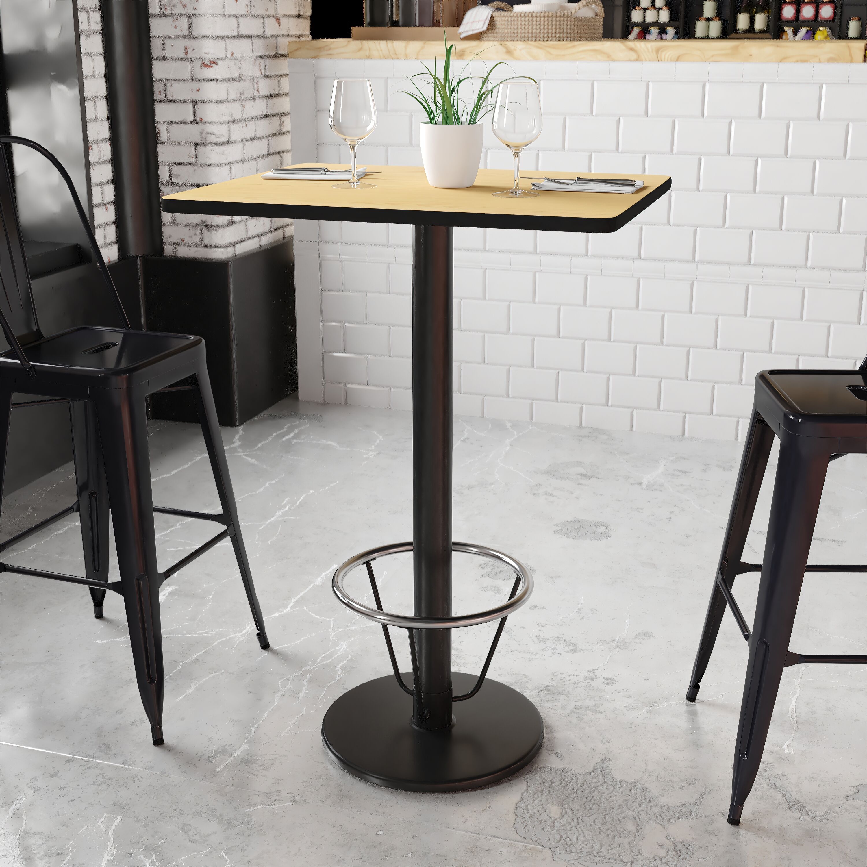 Flash Furniture 889142218005 Natural Contemporary/Modern Bar Table, Wood veneer with Black Metal Pedestal Base 30-Inches L x 43.13-Inches H
