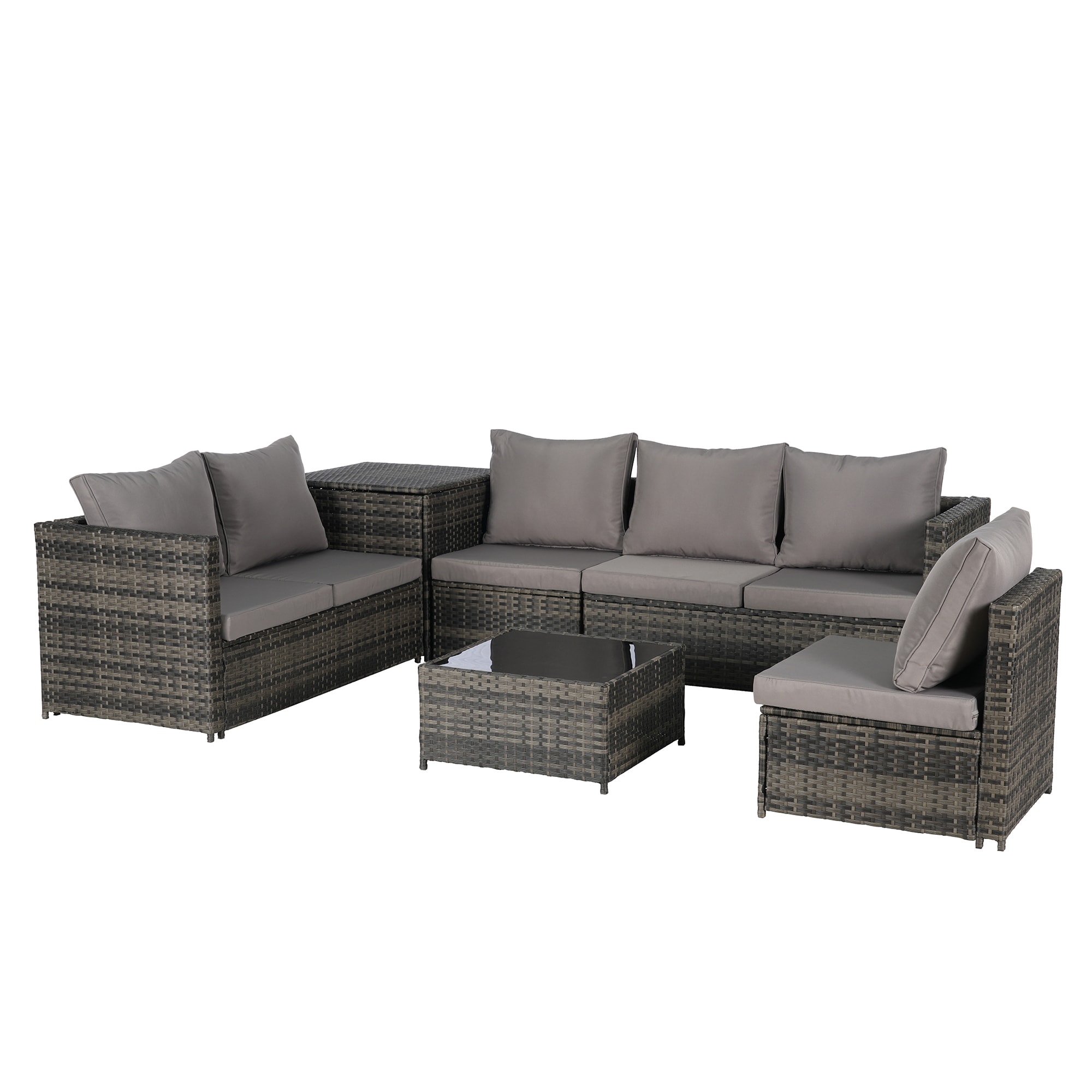 SINOFURN SYB670033GY Wicker Outdoor Sectional with Gray Cushions and Wicker Frame