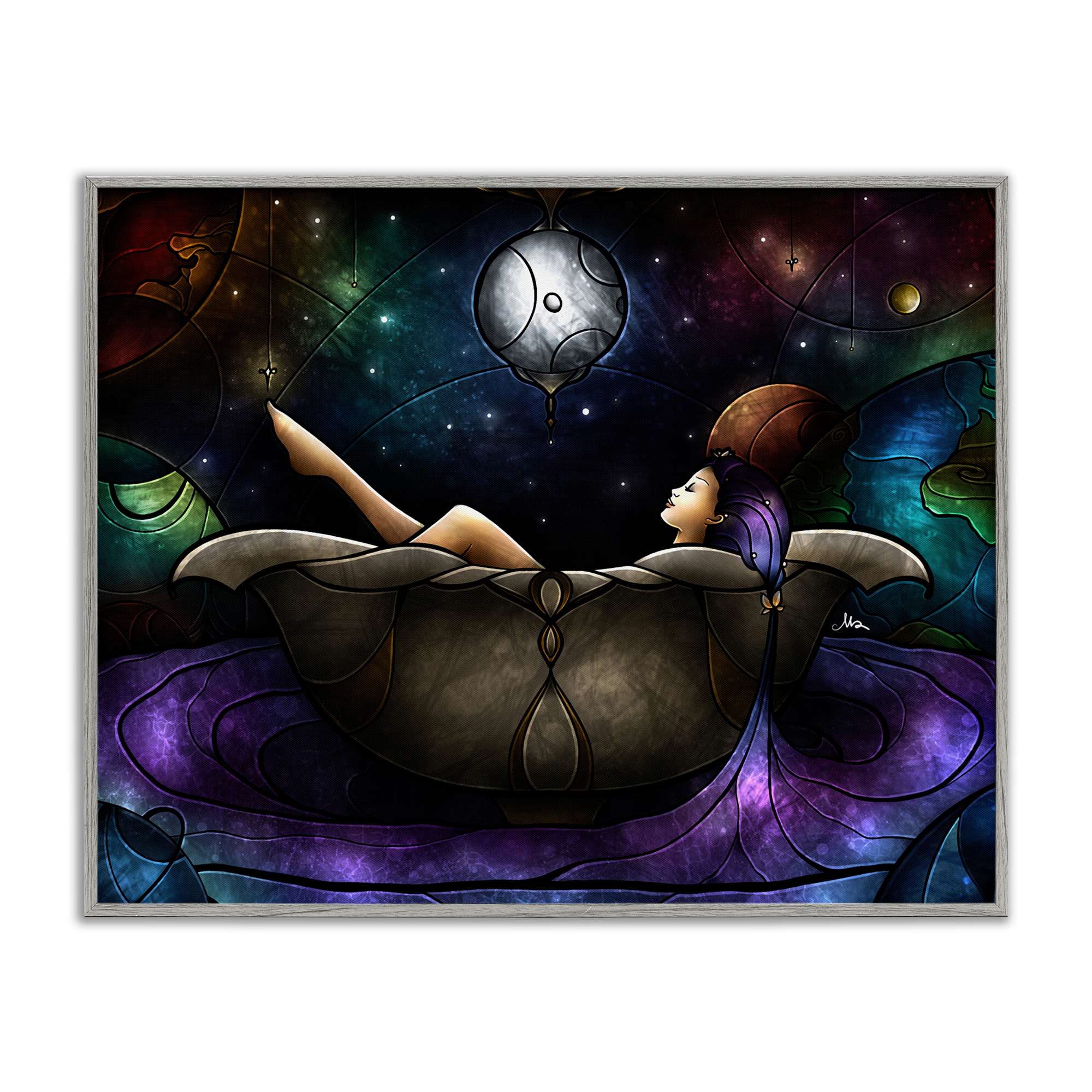 Stupell Industries BS-985-GFF-16X20 Bathing Under Moonlight Gray Framed Giclee Art By Mandie Manzano 20 x 16