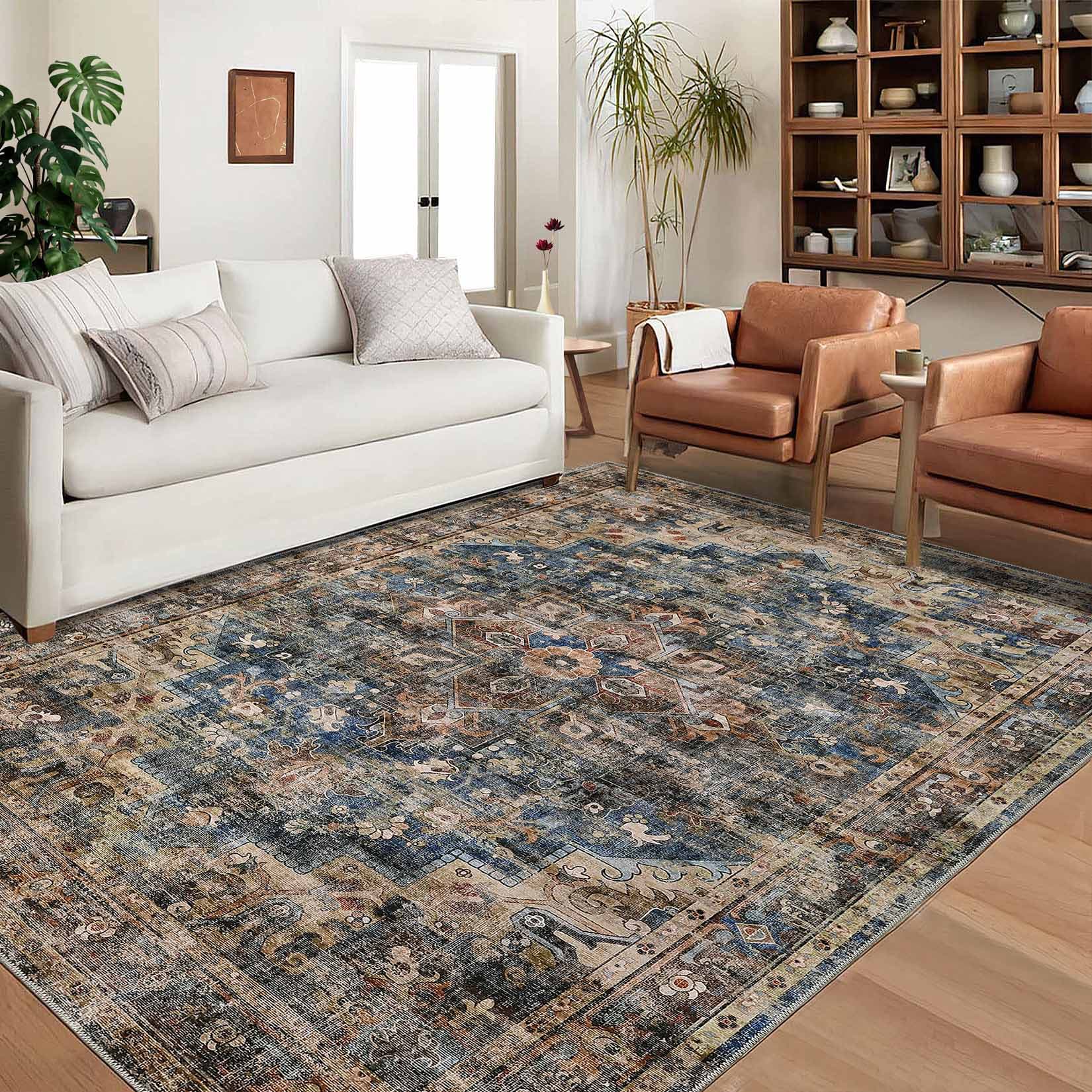 Garvee YXY-LO-PHO-11QJF4HG 10 x 13 (ft) Loomed Polyester Blue/Brown Rectangular Indoor Floral/Botanical Persian Machine washable Area rug