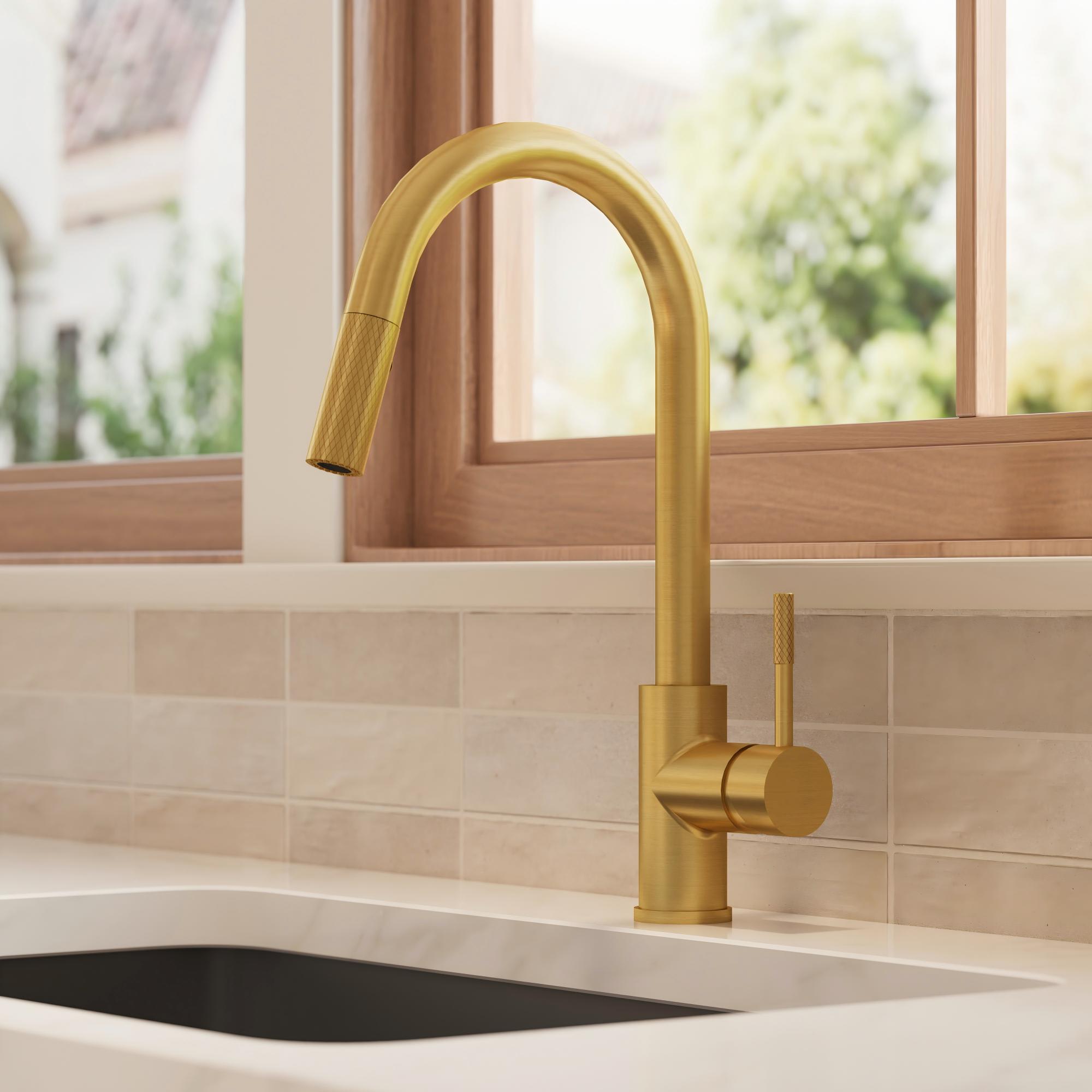 Brushed Gold Single-Handle Pull-Down Kitchen Faucet with 2-Function Sprayer Power Boost Swivel Spout 1.8GPM