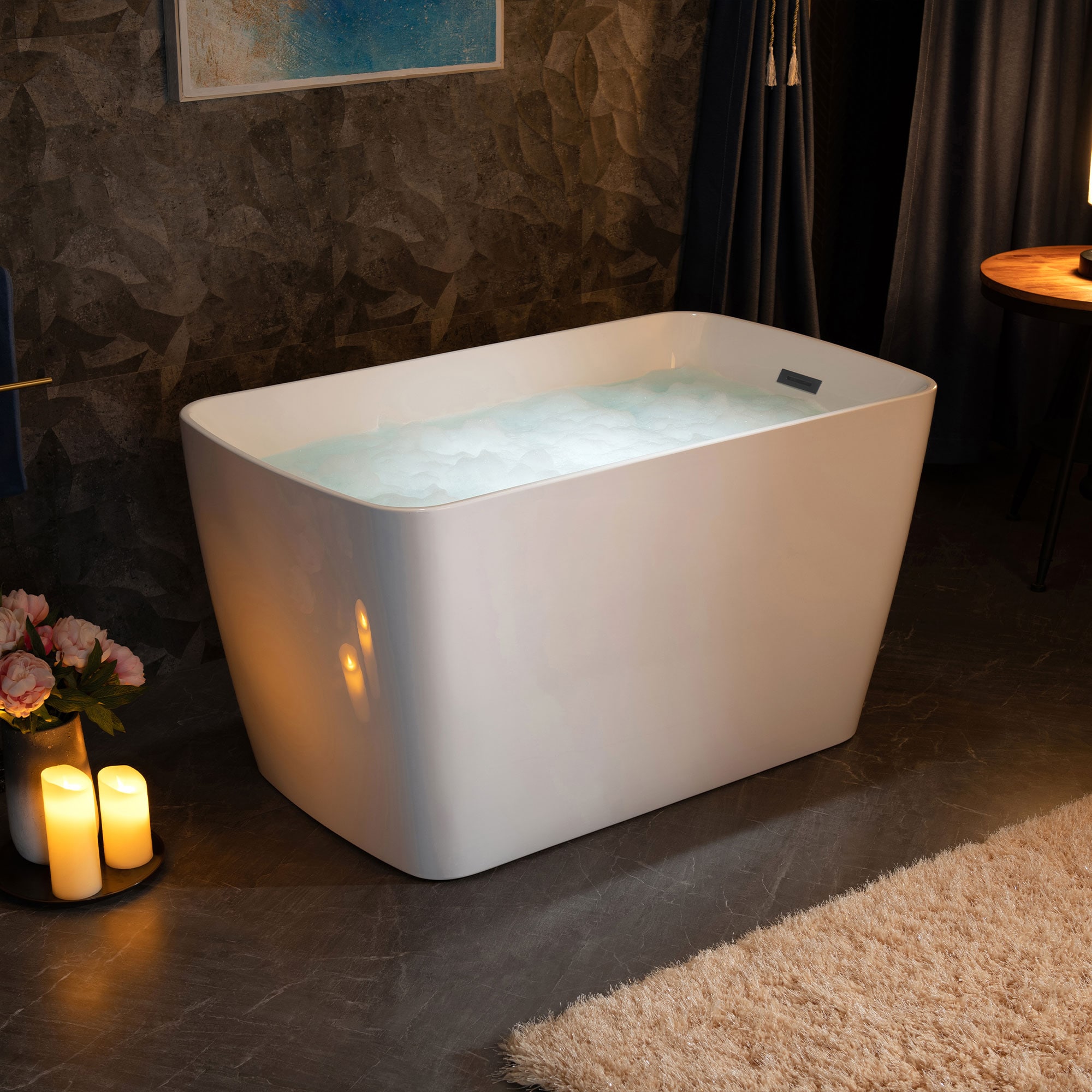 48'' White Acrylic Freestanding Rectangular Bathtub with Chrome Drain