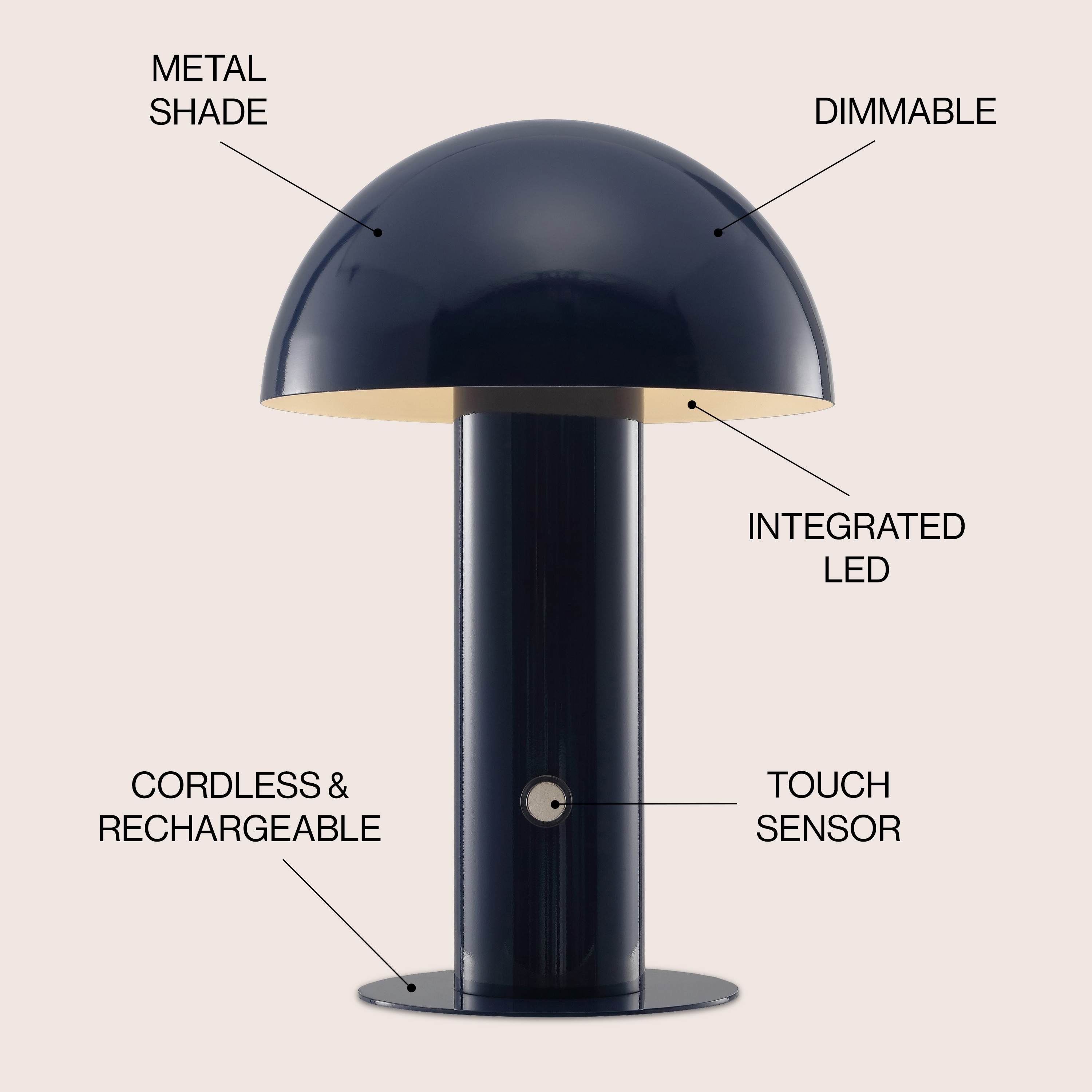 Boletus Bohemian 10.75'' Satin Navy Cordless Metal Mushroom Lamp