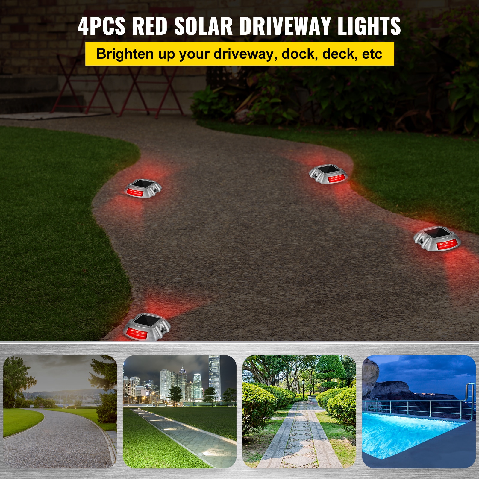 Solar Powered Red LED Pathway Lights Multipack with Aluminum Shell