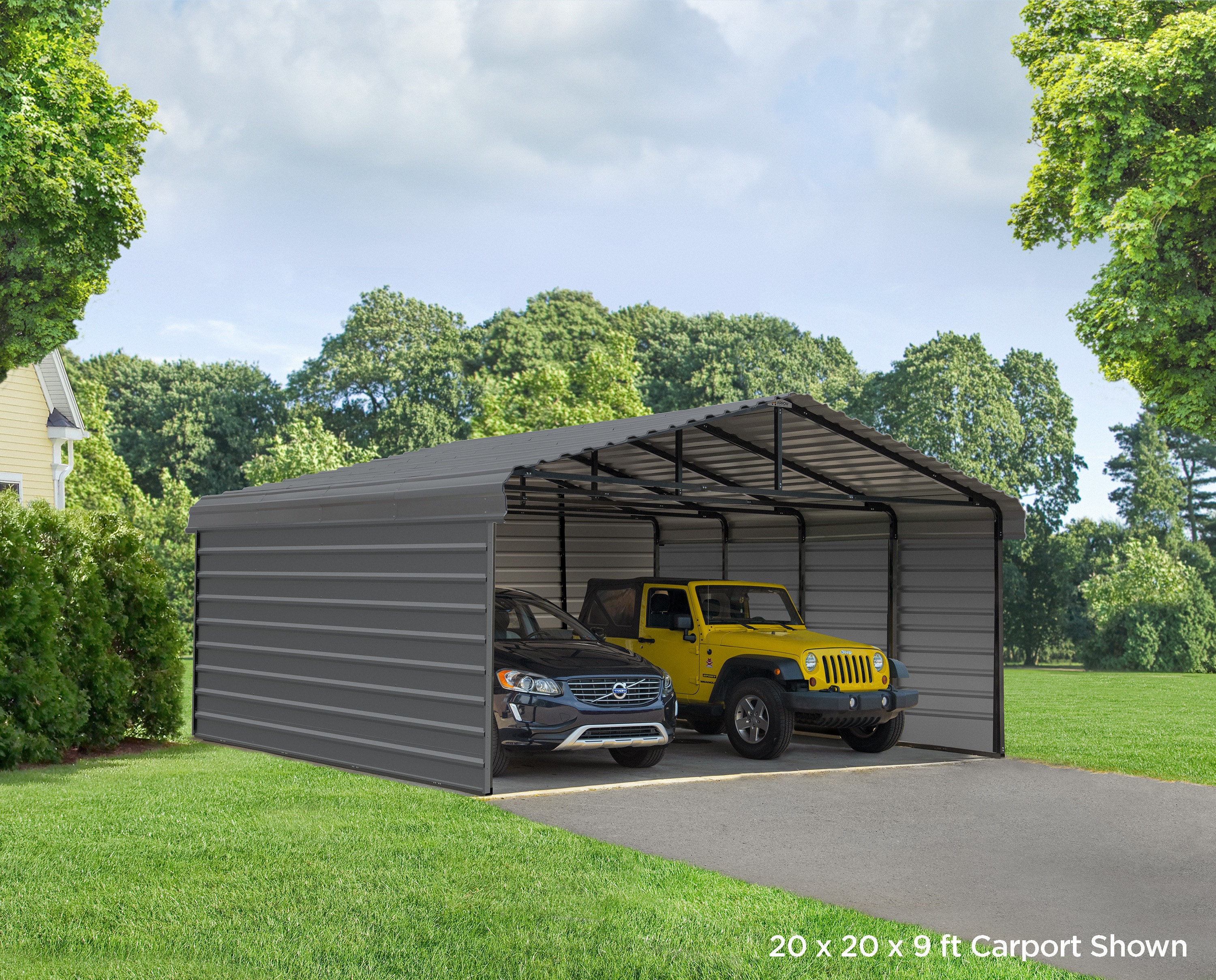 Arrow 20-ft W x 24-ft L x 9-ft H Black Metal Carport in the
