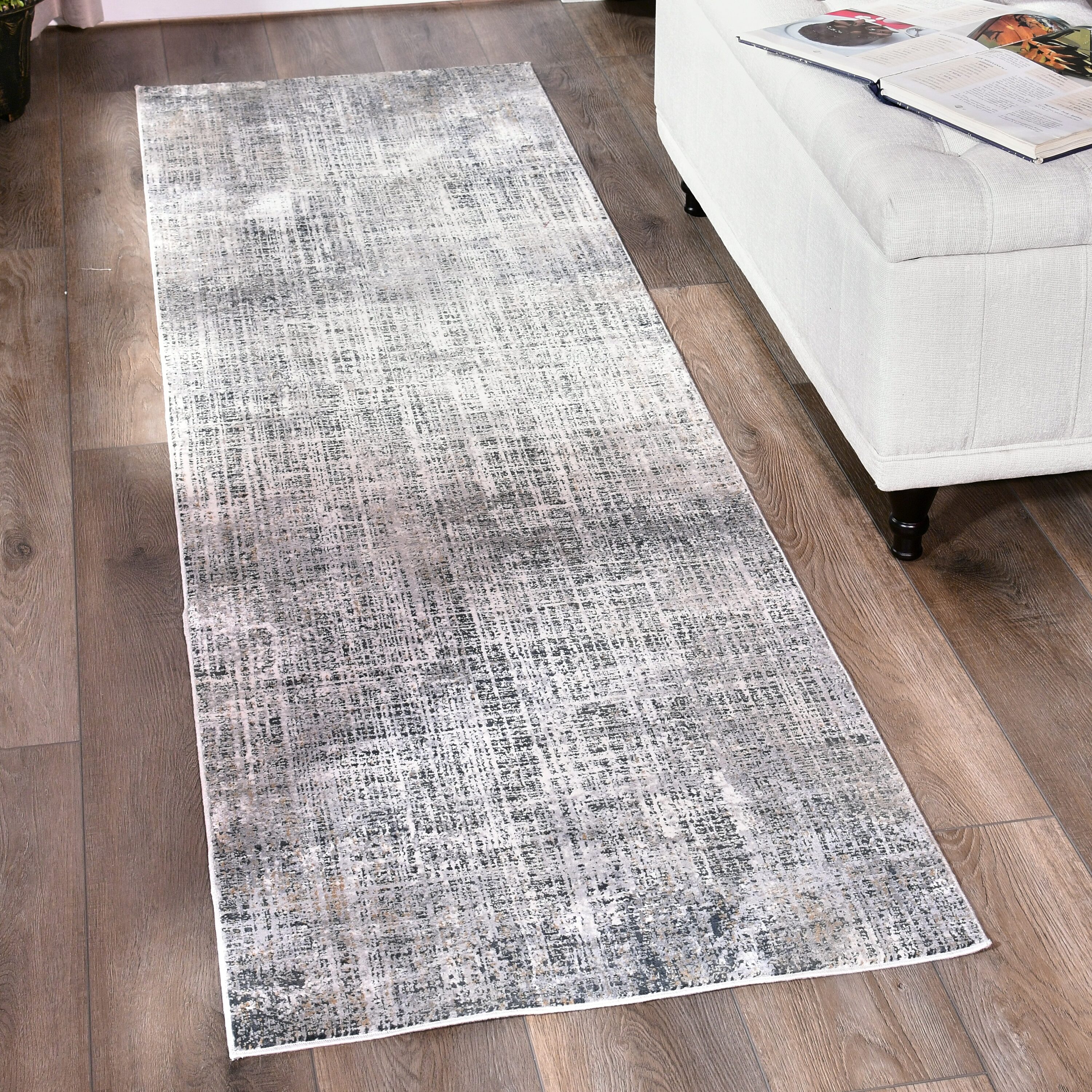MDA Rugs CY0128 Christian 2 x 8 (ft) Viscose Cream/Gray Rectangular Indoor Abstract Runner