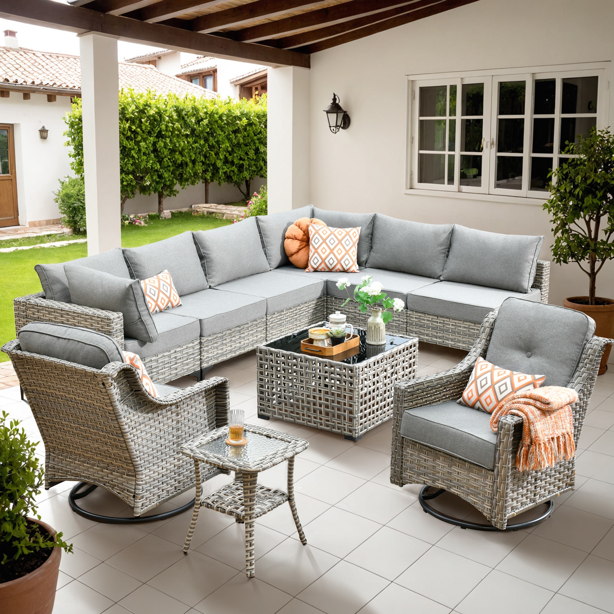 Caodoc L5-YZSKT210-1 YZSKT Wicker Outdoor Sofa with Gray Cushions and Wicker Frame