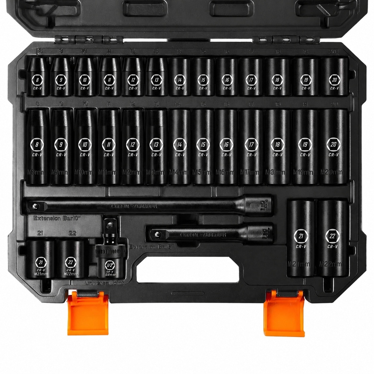 AOIZGMY  1/2 Drive Impact Socket Set 33 Piece Deep and Shallow Metric Sockets 8mm to 22mm with Extension Bars and Universal Joint