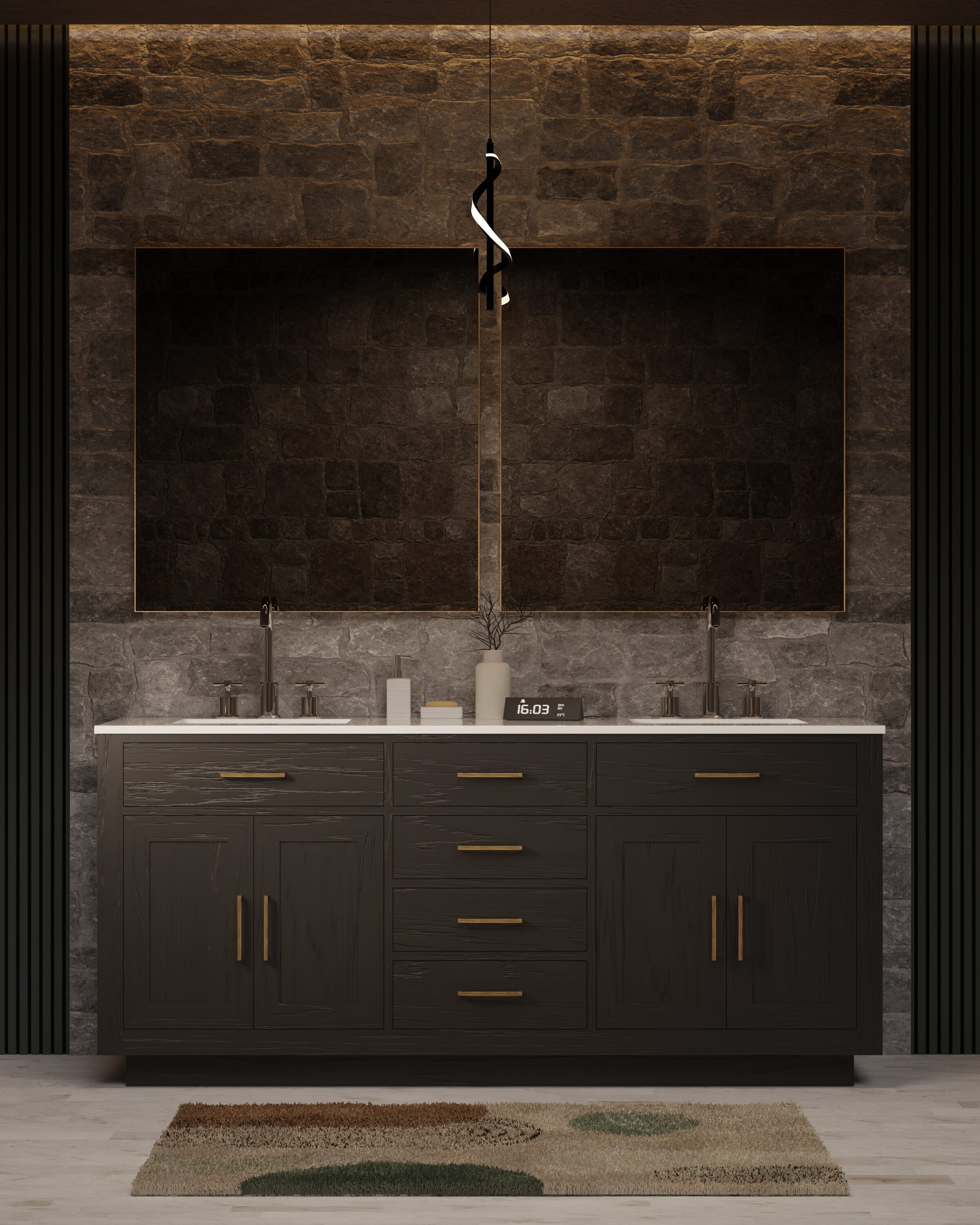 Lexora - Gilroy 72-in Black Oak Undermount Double Sink Bathroom Vanity with White Quartz Top (Mir...