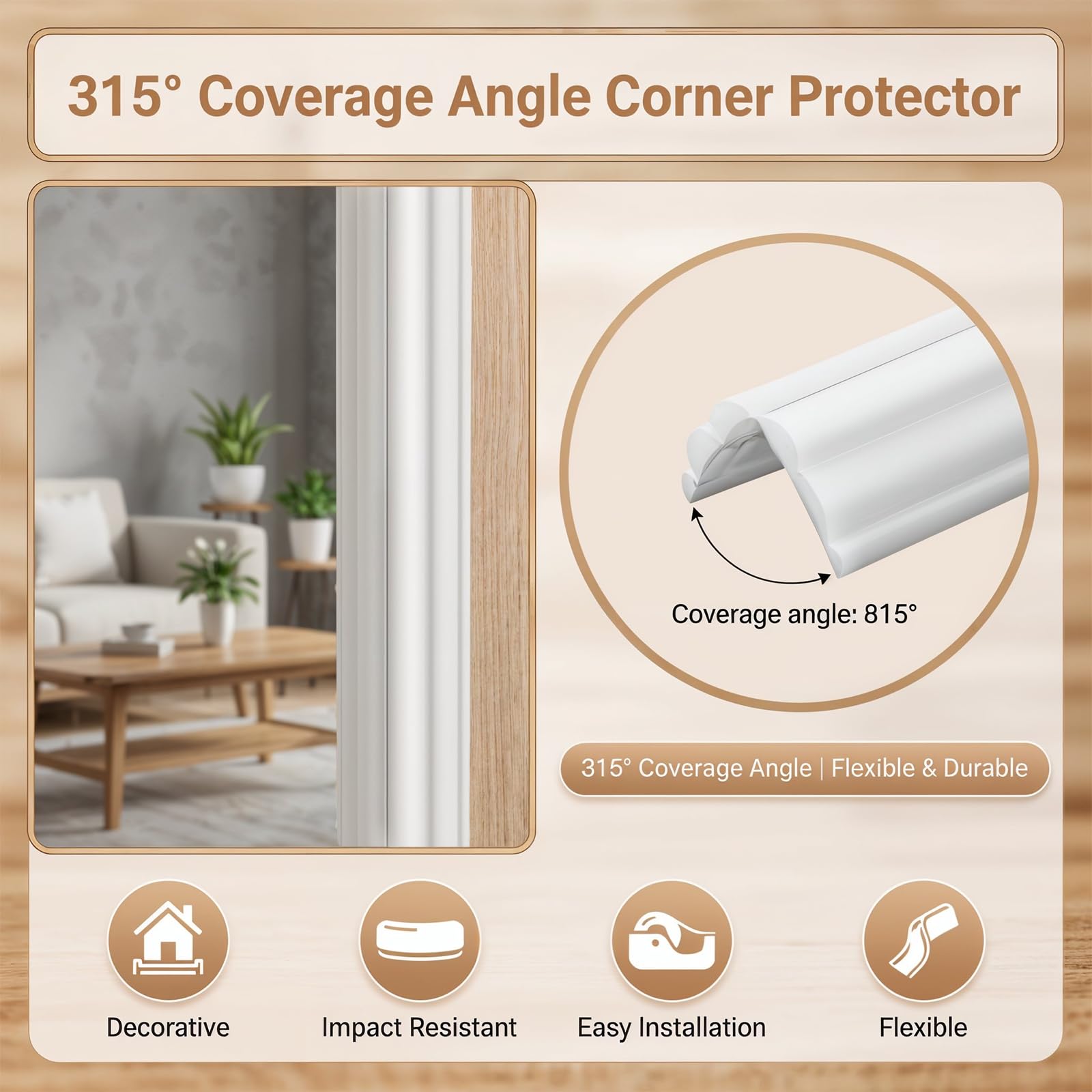 Angel Sar 1.6 Inch x 20FT Self Adhesive Flexible Wall Corner Protector ...