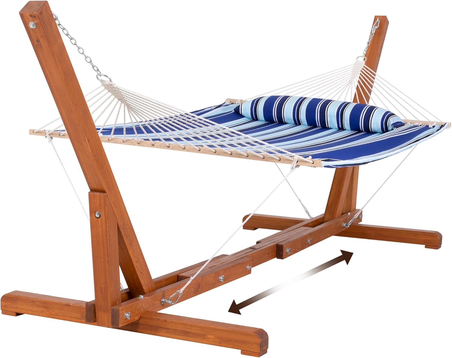 SUNCREAT B0D1JKBC9C Two Person Hammock with Stand Included Heavy Duty Free Standing Hammocks Outdoors for 2 Person Max 475lbs Capacity Blue Stripes