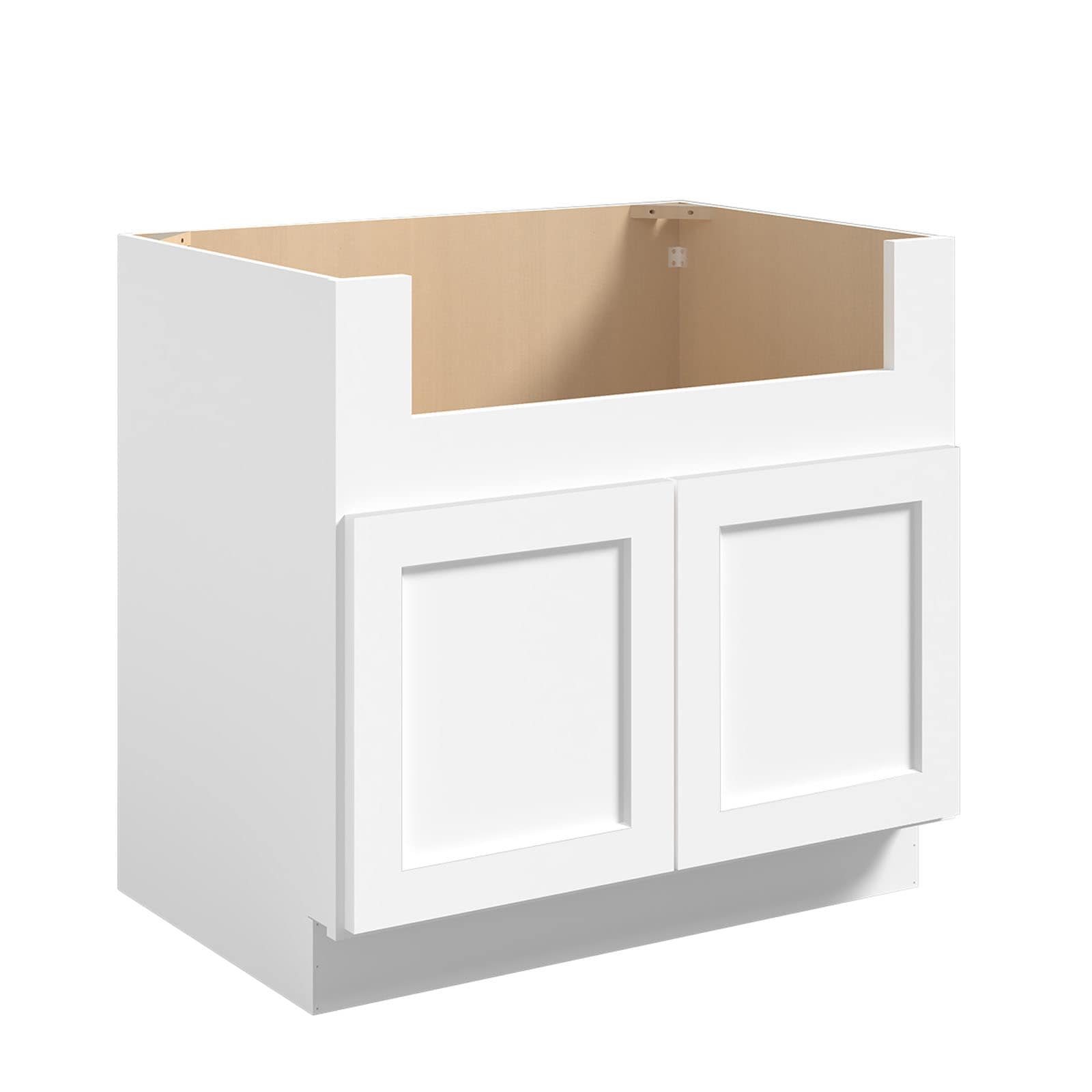 LOVMOR SW-FSB36-LOWES 36-in W x 24-in D x 34.5-in H in Shaker White Plywood Ready to Assemble Farm Sink Base Cabinet with 2 Doors