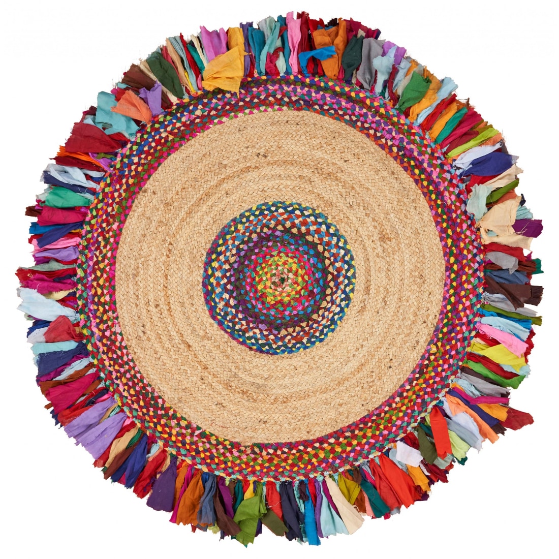 HomeRoots 4000394170 4 x 4 (ft) Woven Jute Rainbow Round Indoor Vacuum regularly Area rug