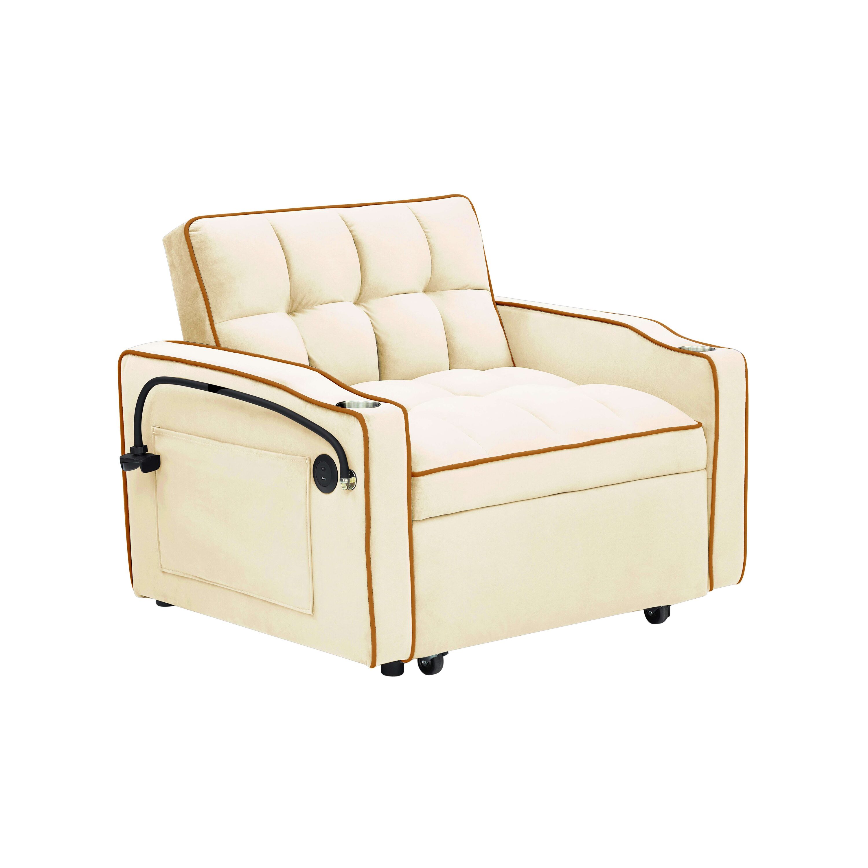 Vynxaria Creamy White Velvet Large 3-in-1 Foldable Sofa Bed Bean Bag ...