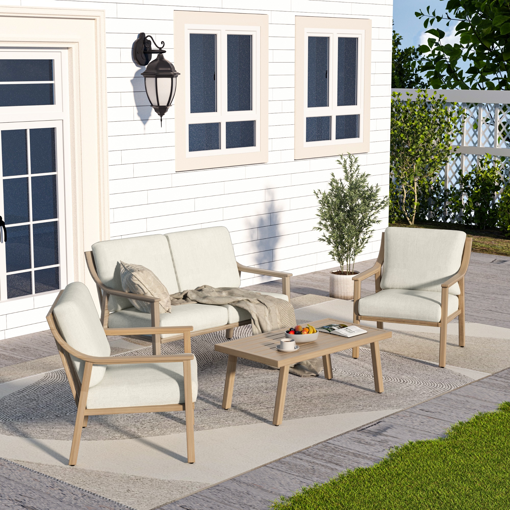  CP-SF4-MM-D1-WL2 4 -Piece Patio Conversation Set with White Cushions