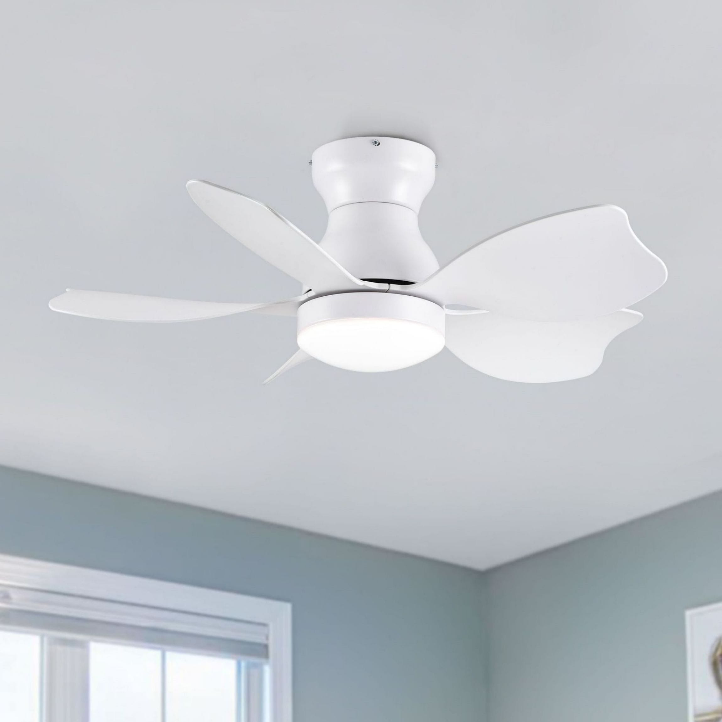 WELLFOR AMYUA-04 30-in Color-Changing Integrated LED Outdoor Flush Mount White with Ceiling Fan With Light - Remote Included ( 5 -Blade )