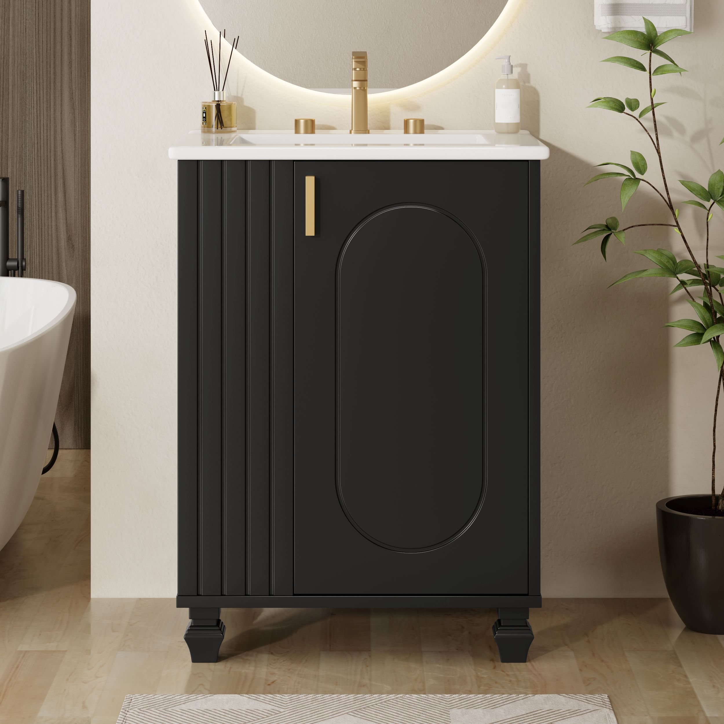 BEARSOLIM 36 inch Bathroom Vanity with Sink One Cabinet with Soft-closing Doors 4 Soft-Closing Drawers Metal Handles Black