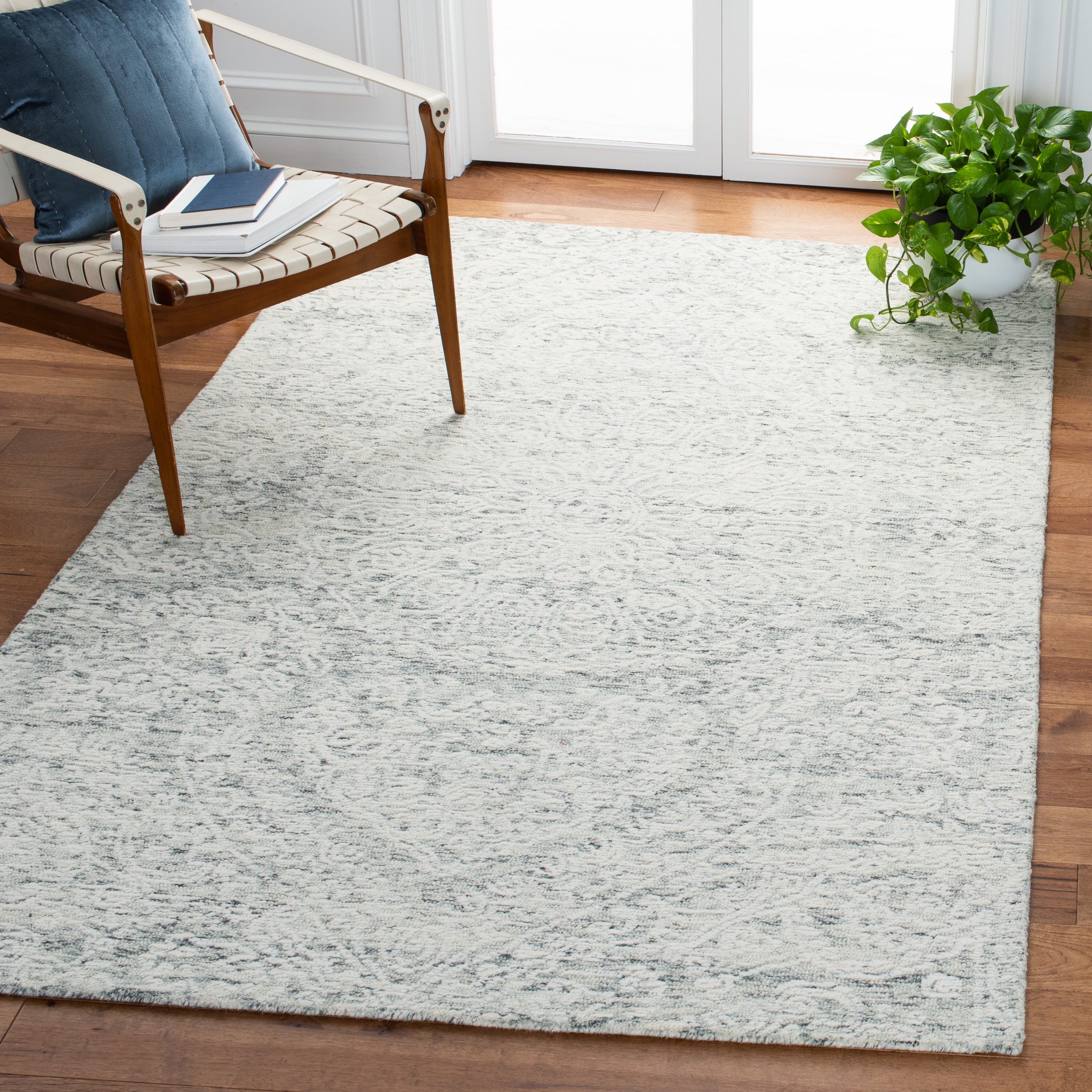 Safavieh MET993H-3 Metro Carline 3 x 5 (ft) Tufted Wool Dark Gray/Ivory Rectangular Indoor Medallion Bohemian/Eclectic Throw rug