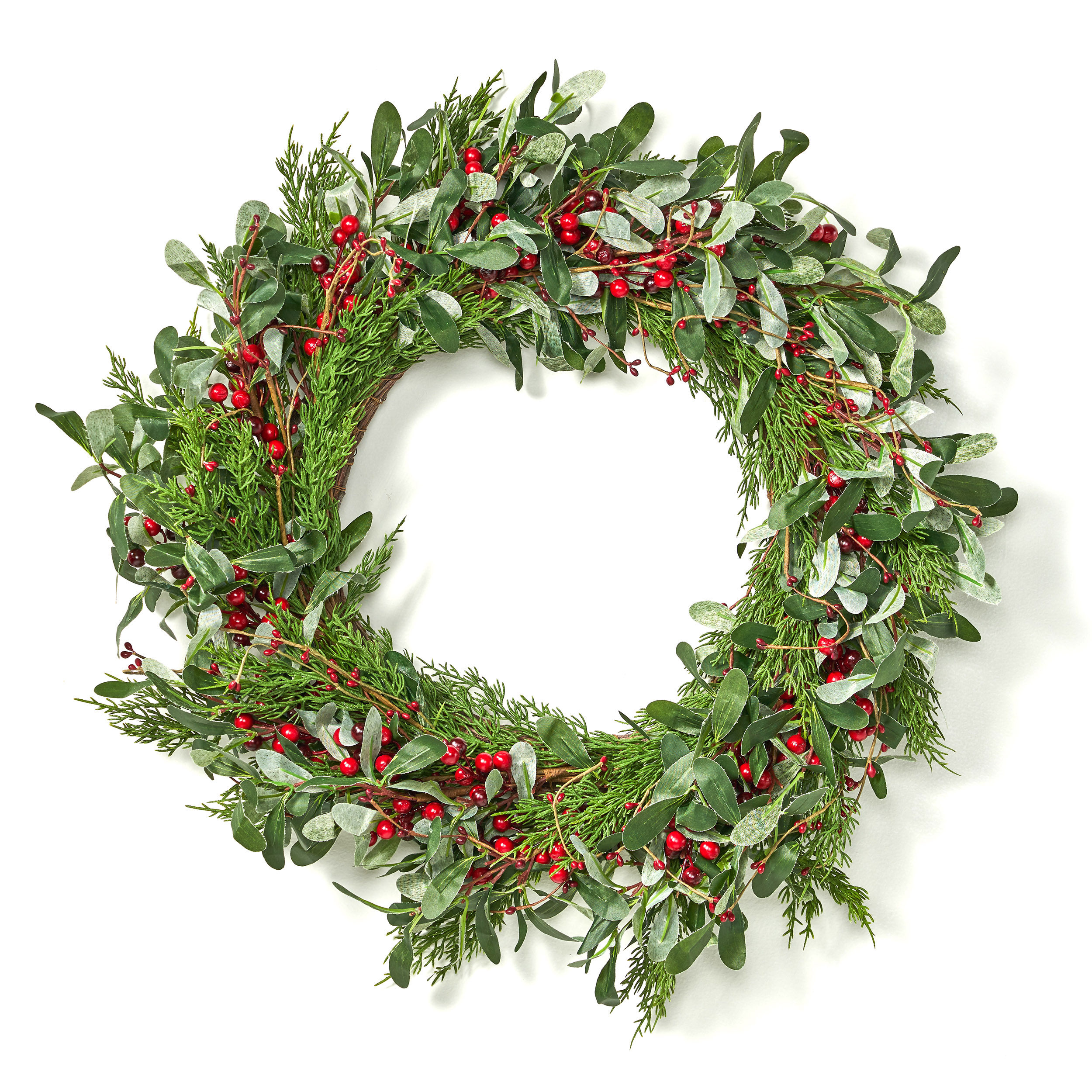 Indoor Christmas Wreath - Green Red Brown | Green | One Size | Garlands + Wreaths Christmas Wreaths